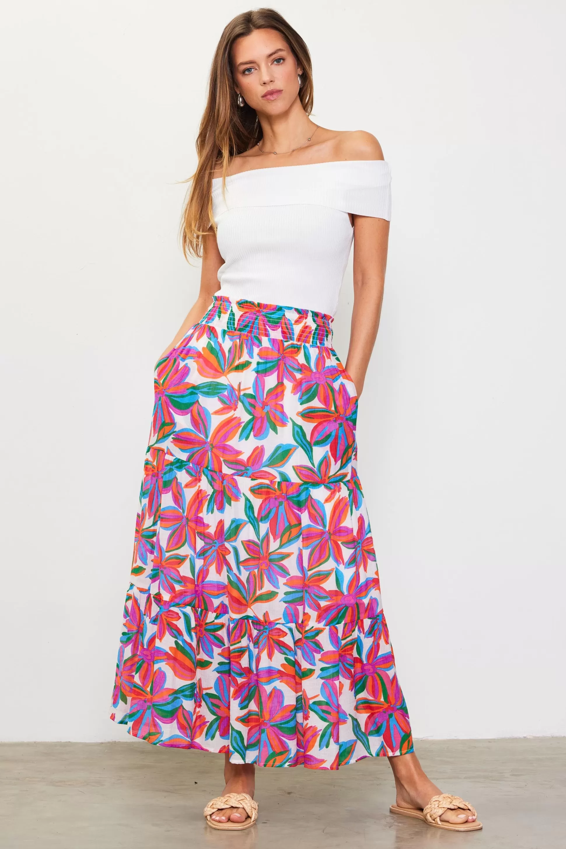 SKIES ARE BLUE Skirts>Juliette Floral Print Midi Skirt Redfloral