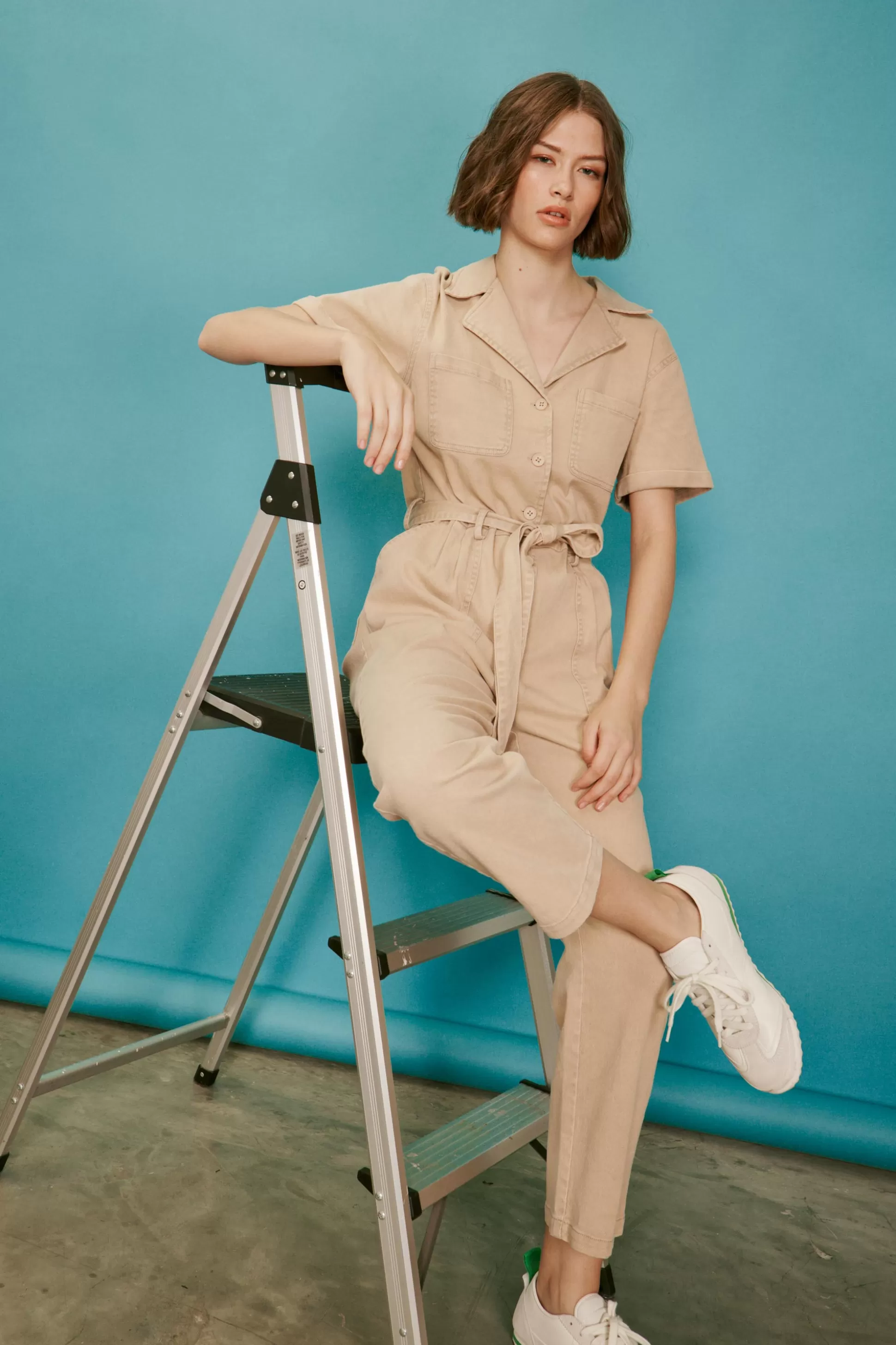 SKIES ARE BLUE Jumpsuits>Kendall Washed Utility Jumpsuit Khaki