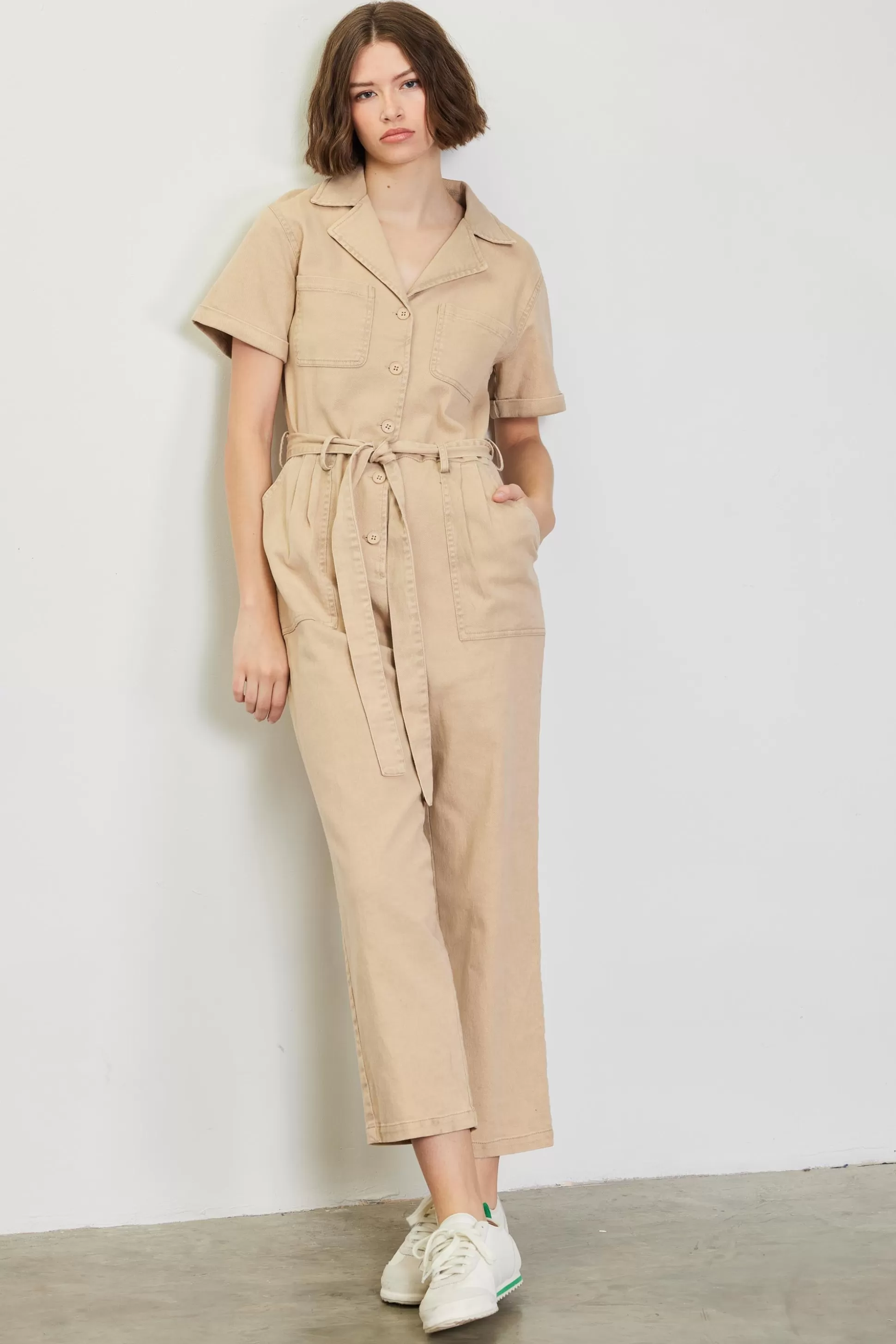 SKIES ARE BLUE Jumpsuits>Kendall Washed Utility Jumpsuit Khaki