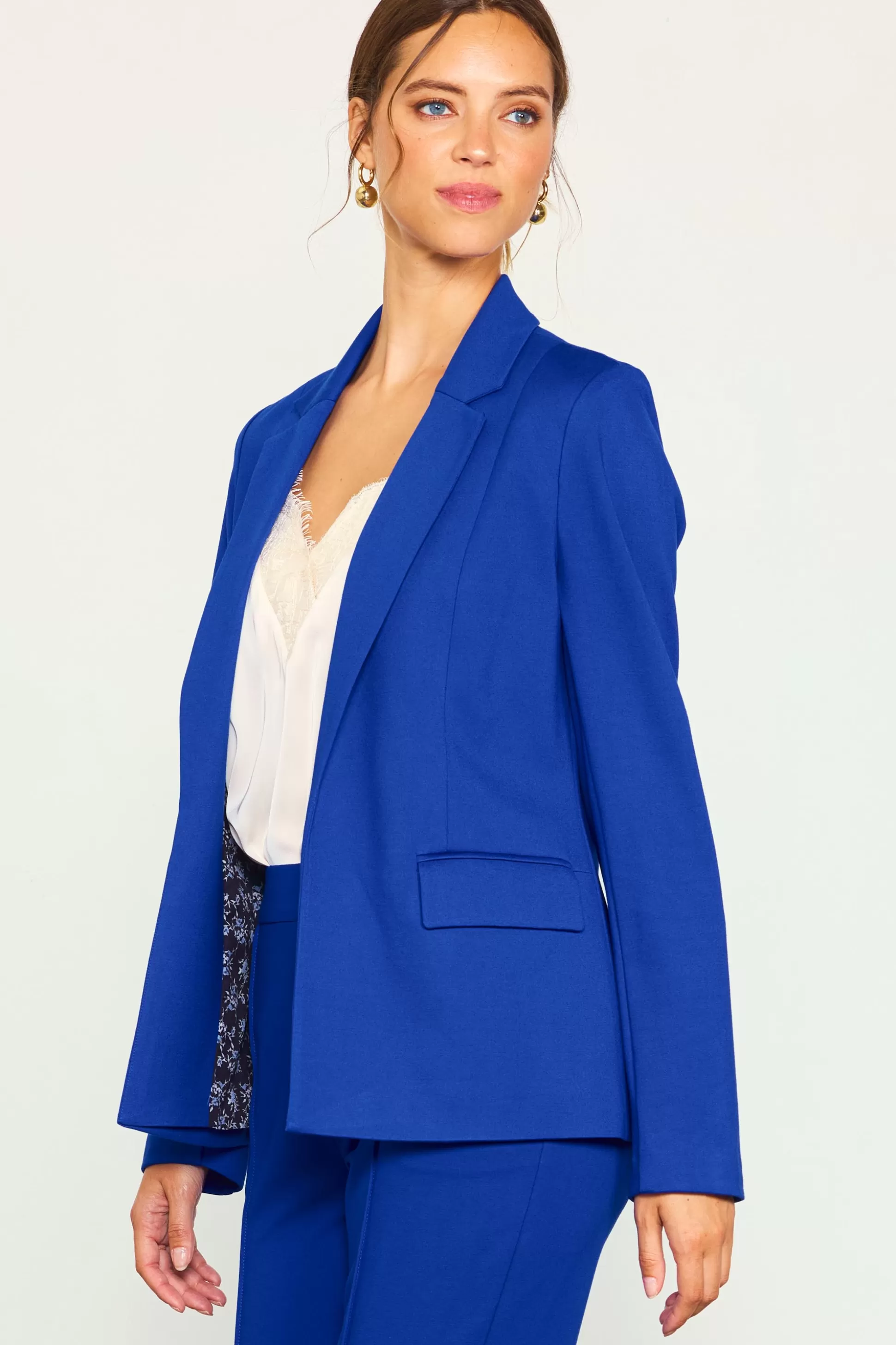 SKIES ARE BLUE Blazers>Knit Tailored Blazer Cobalt