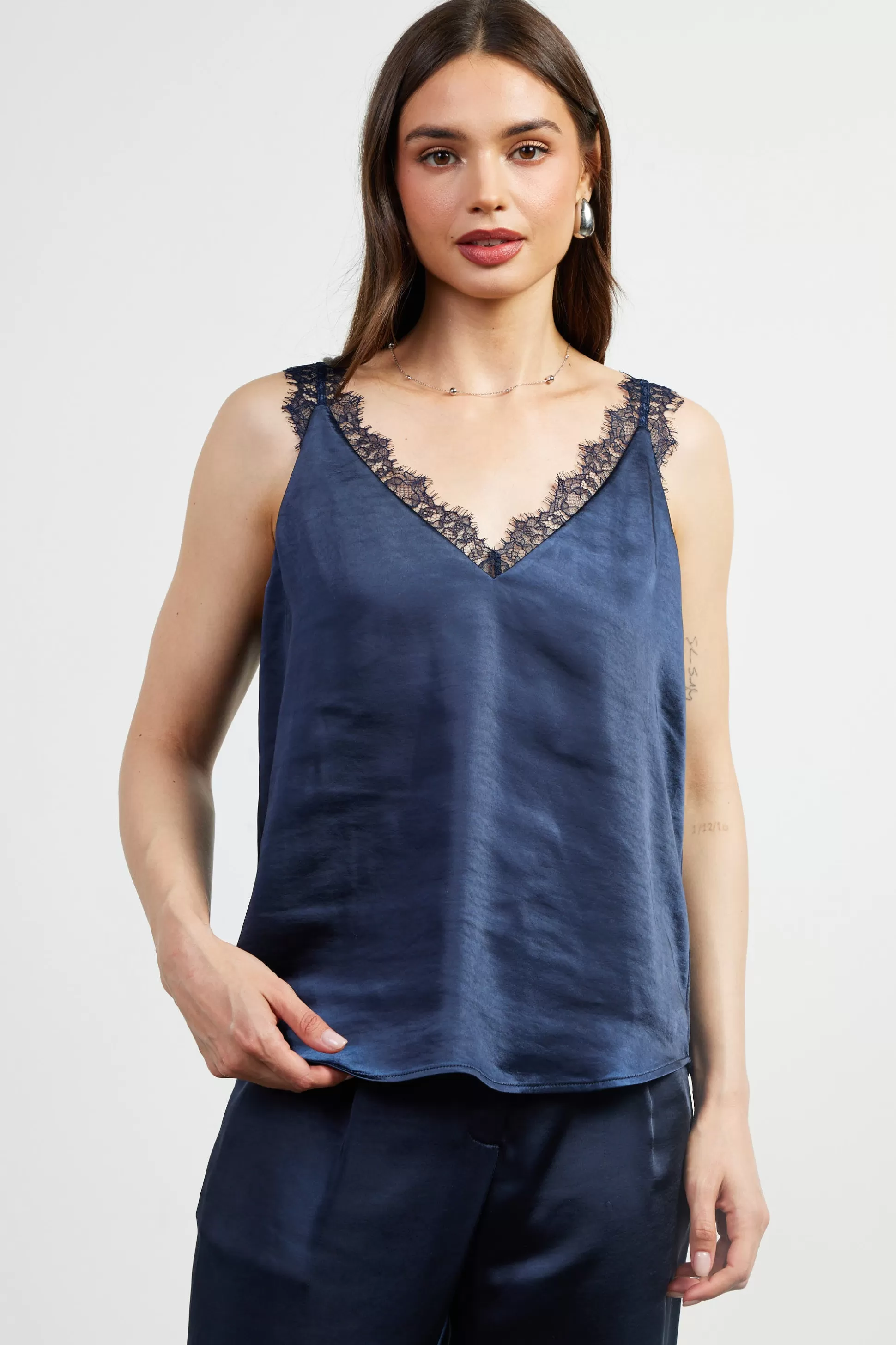 SKIES ARE BLUE Sleeveless Tops>Lace Trim Cami Top Navy