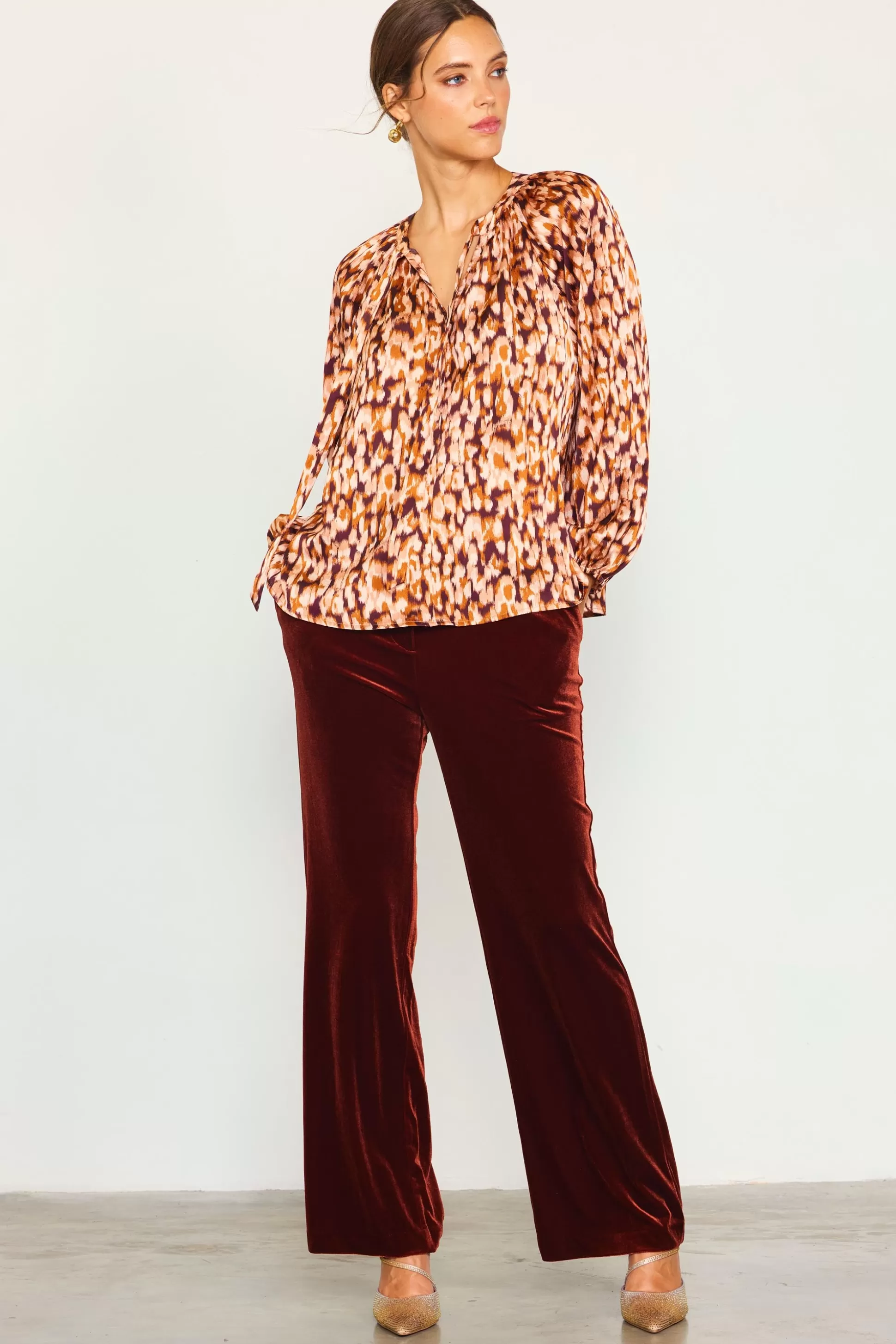 SKIES ARE BLUE Blouses | Long Sleeve Tops>Leopard Print Longsleeve Blouse Brown-ivory