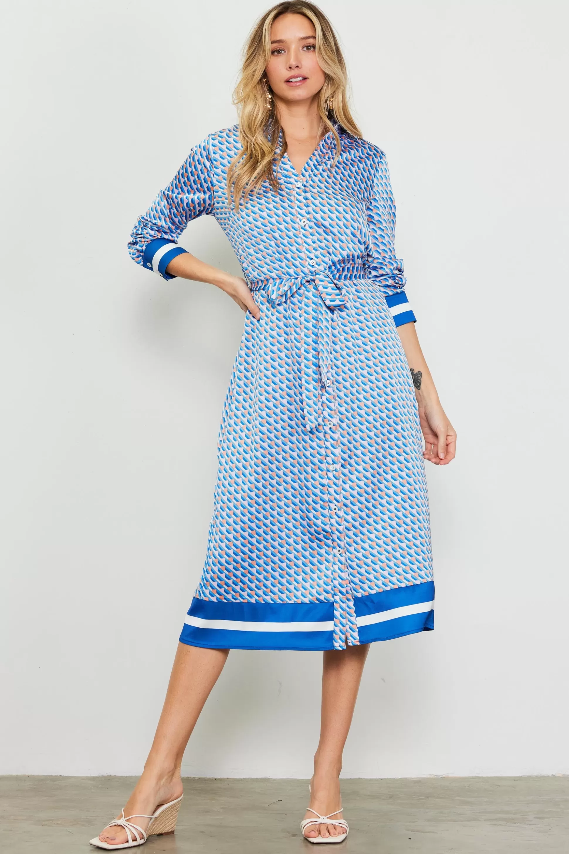 SKIES ARE BLUE Midi Dresses>Livia Bandana Print Shirt Dress Multi-blue-orange