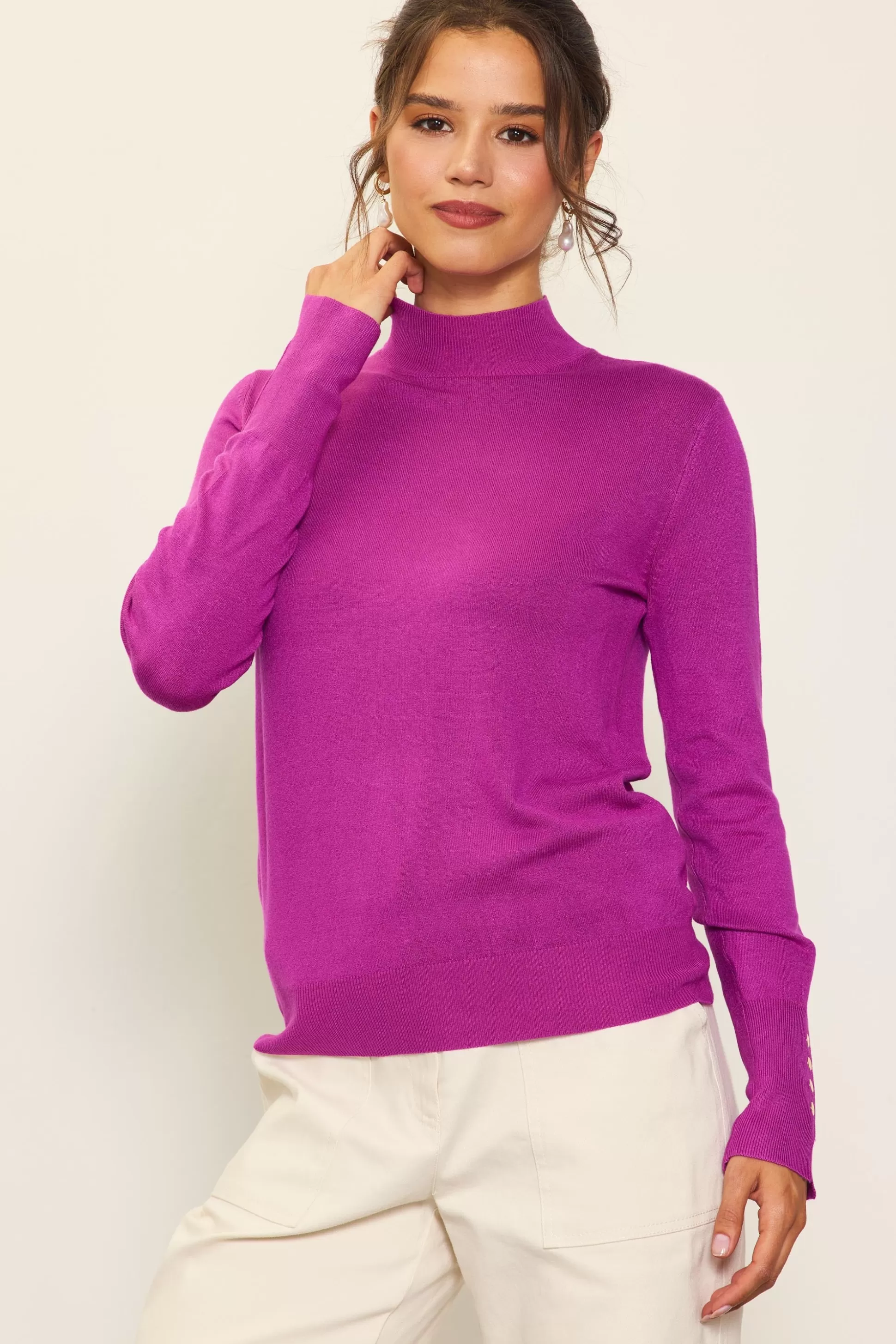 SKIES ARE BLUE Long Sleeve Tops | Sweaters>Longsleeve Mock Neck Sweater Magenta