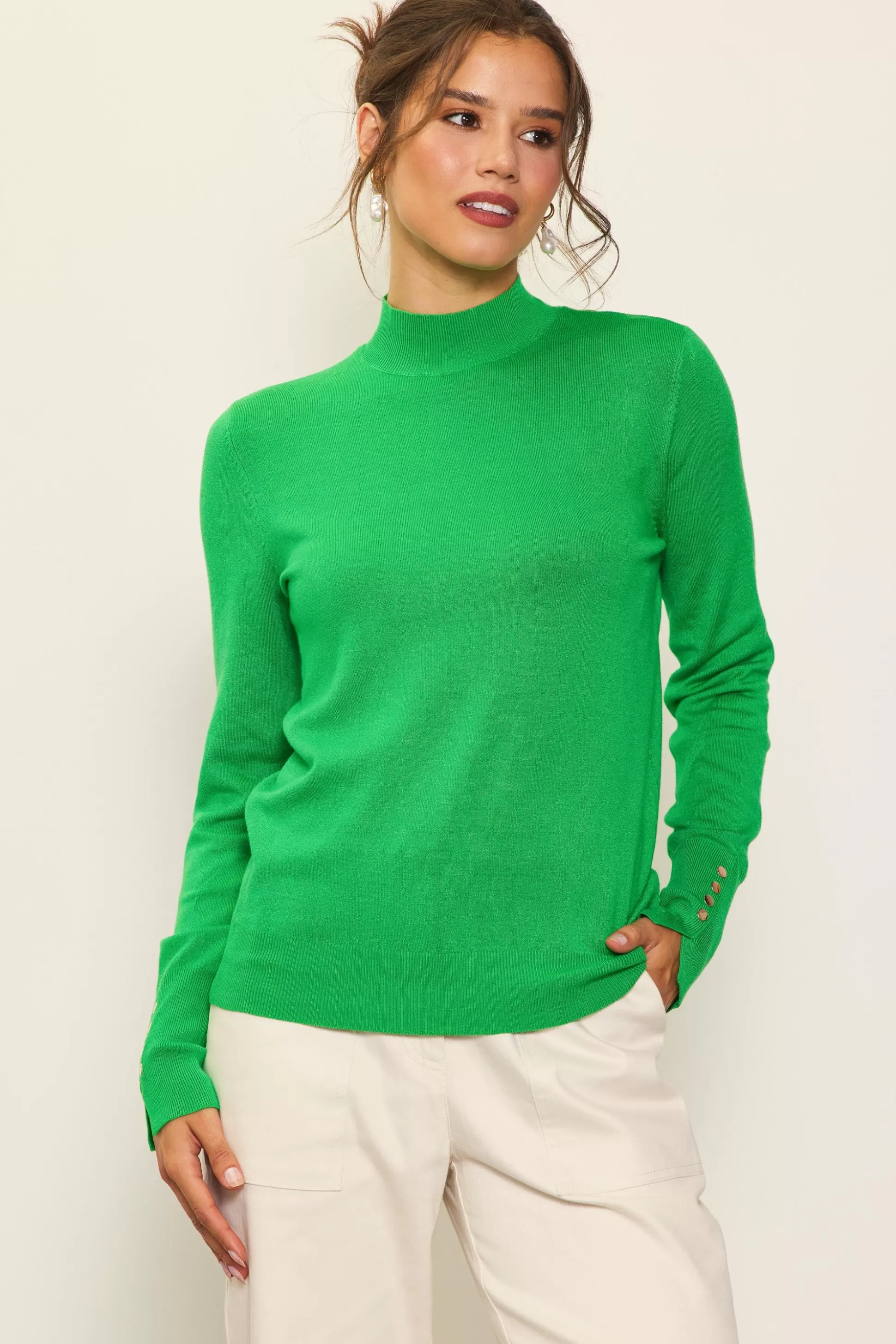 SKIES ARE BLUE Long Sleeve Tops | Sweaters>Longsleeve Mock Neck Sweater Spearmint