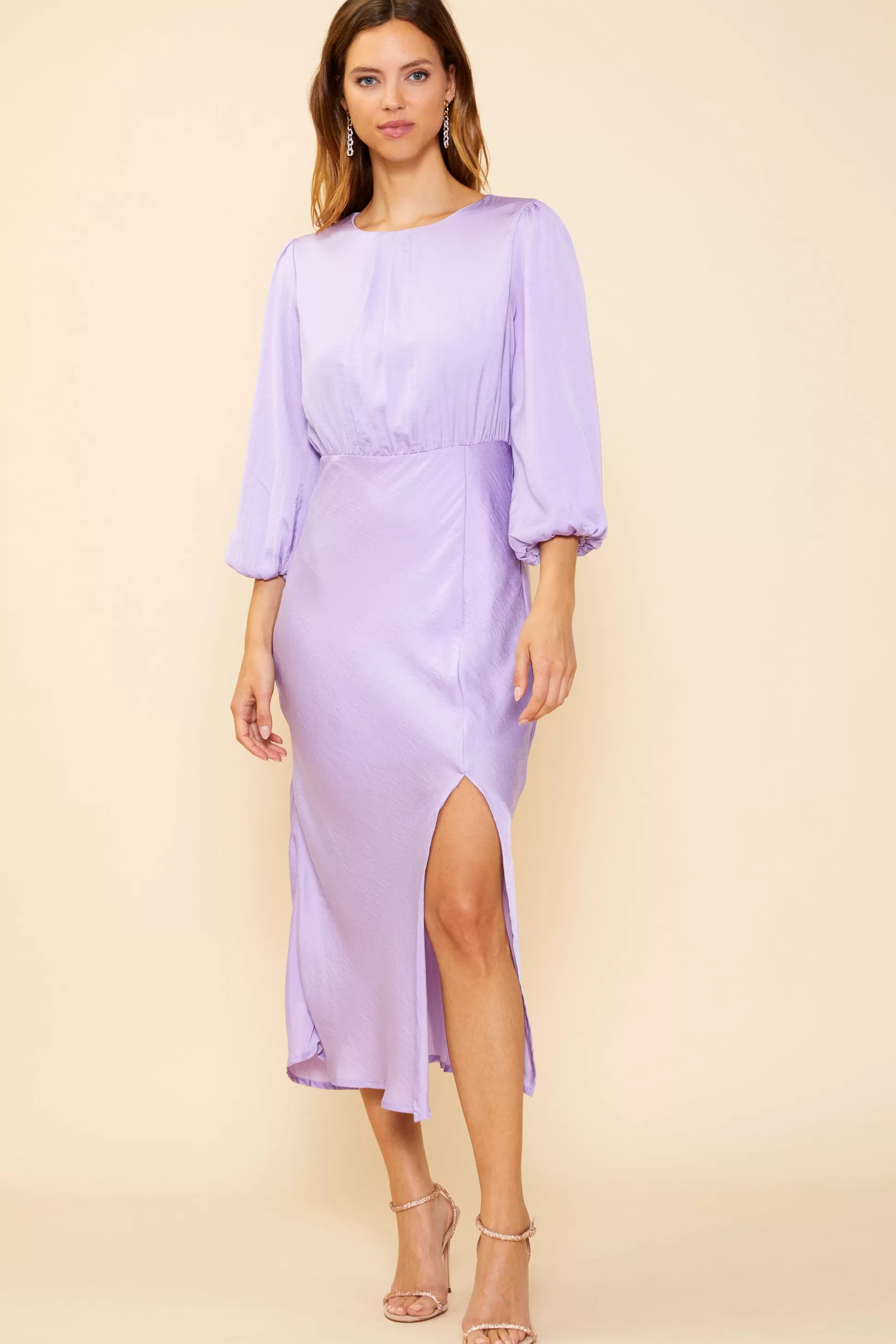 SKIES ARE BLUE Midi Dresses>Mariela Front Slit Midi Dress Lilac