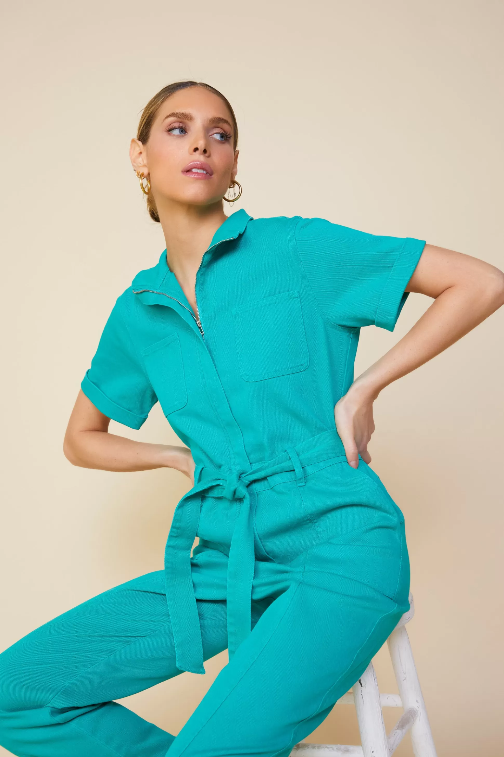 SKIES ARE BLUE Jumpsuits>Millie Utility Zip Jumpsuit Emerald