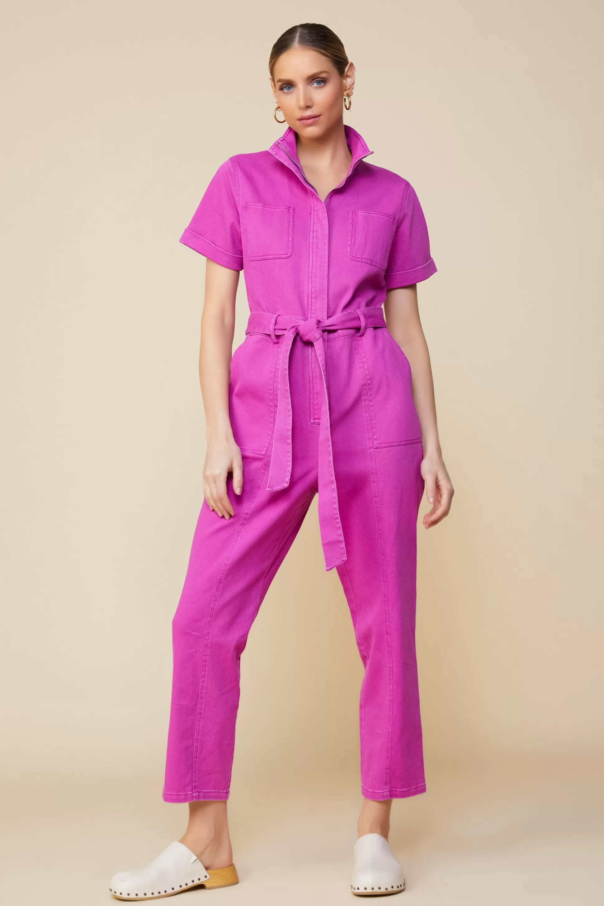 SKIES ARE BLUE Jumpsuits>Millie Utility Zip Jumpsuit Darkmagenta