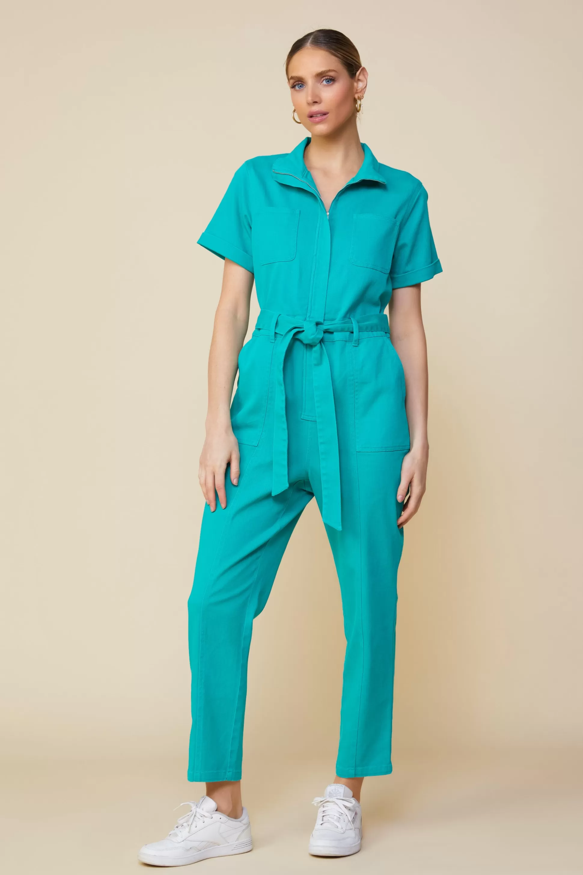 SKIES ARE BLUE Jumpsuits>Millie Utility Zip Jumpsuit Emerald