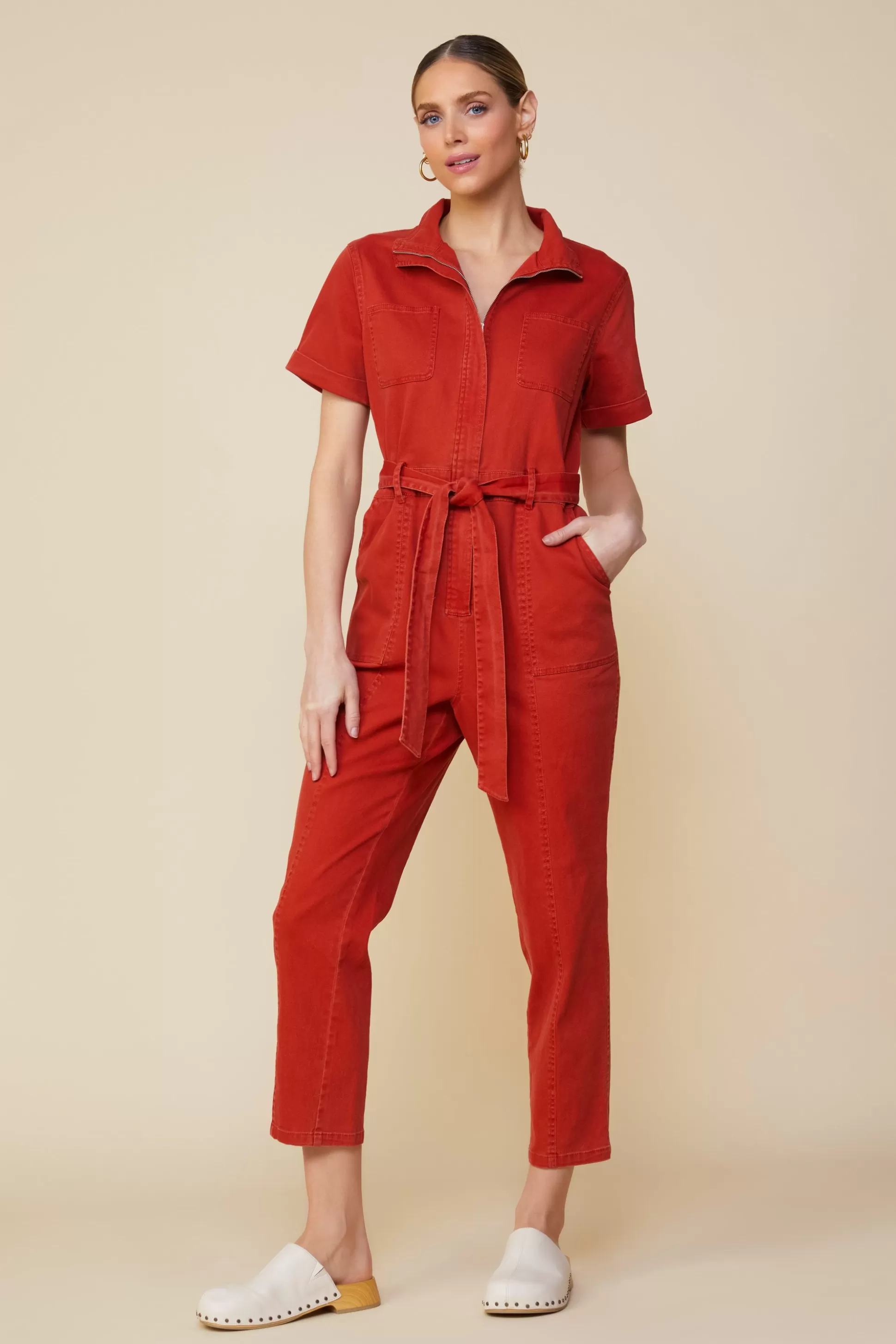 SKIES ARE BLUE Jumpsuits>Millie Utility Zip Jumpsuit Rust