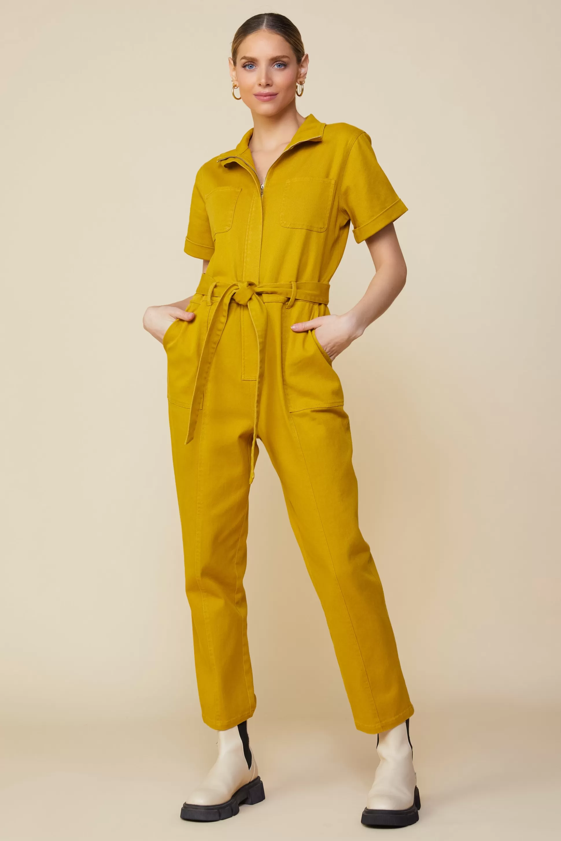 SKIES ARE BLUE Jumpsuits>Millie Utility Zip Jumpsuit Goldengreen