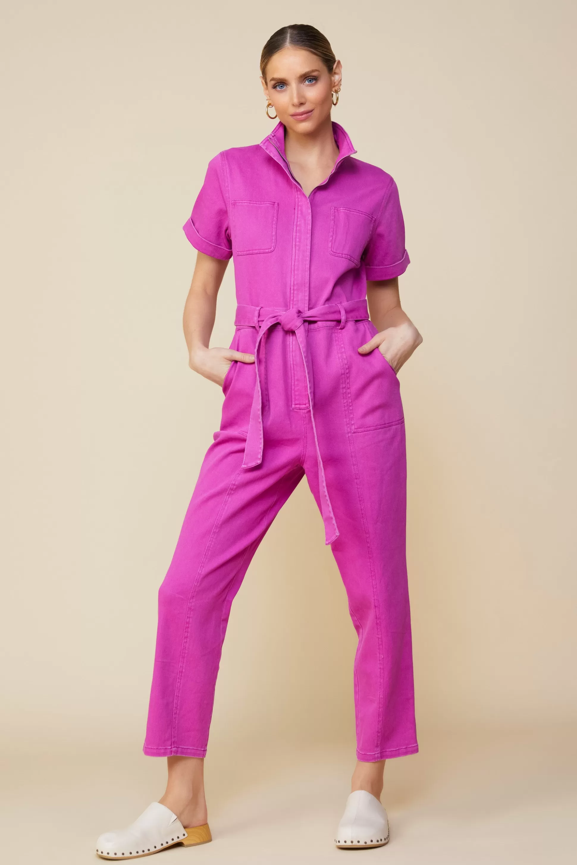 SKIES ARE BLUE Jumpsuits>Millie Utility Zip Jumpsuit Darkmagenta