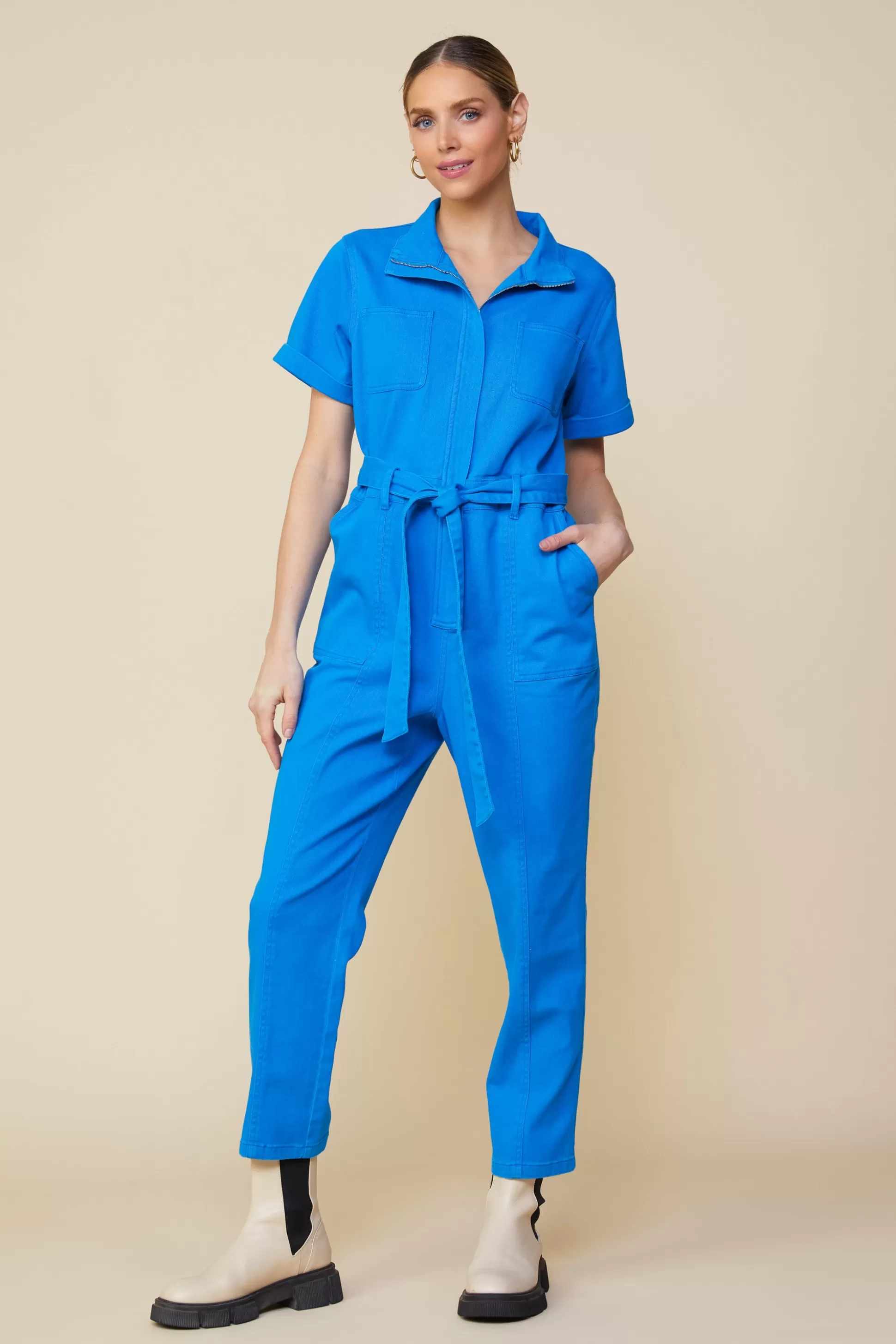 SKIES ARE BLUE Jumpsuits>Millie Utility Zip Jumpsuit Cobaltblue