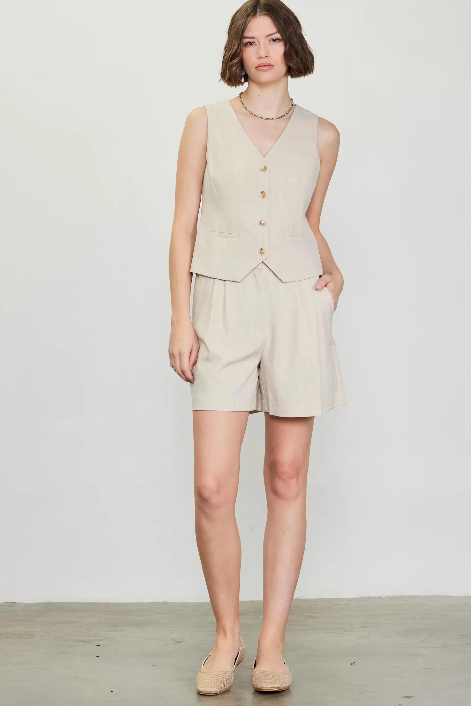 SKIES ARE BLUE Shorts>Mélange Pleated Shorts Beige