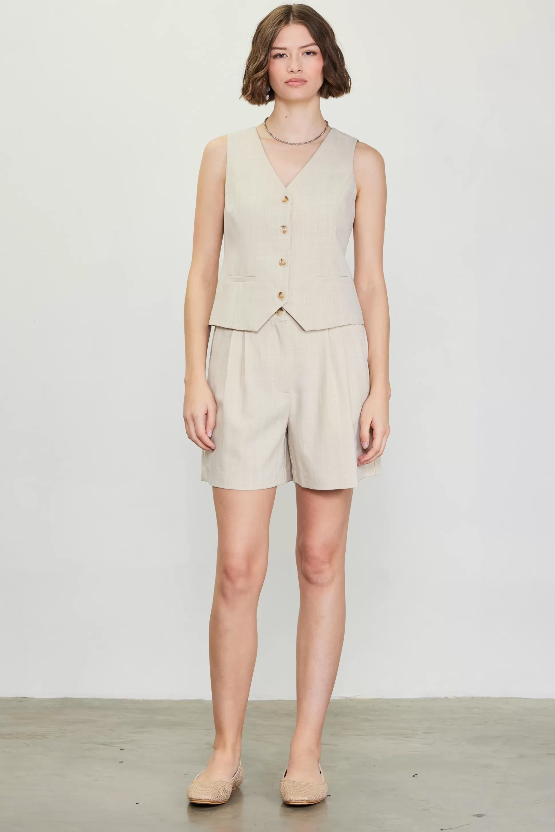 SKIES ARE BLUE Shorts>Mélange Pleated Shorts Beige