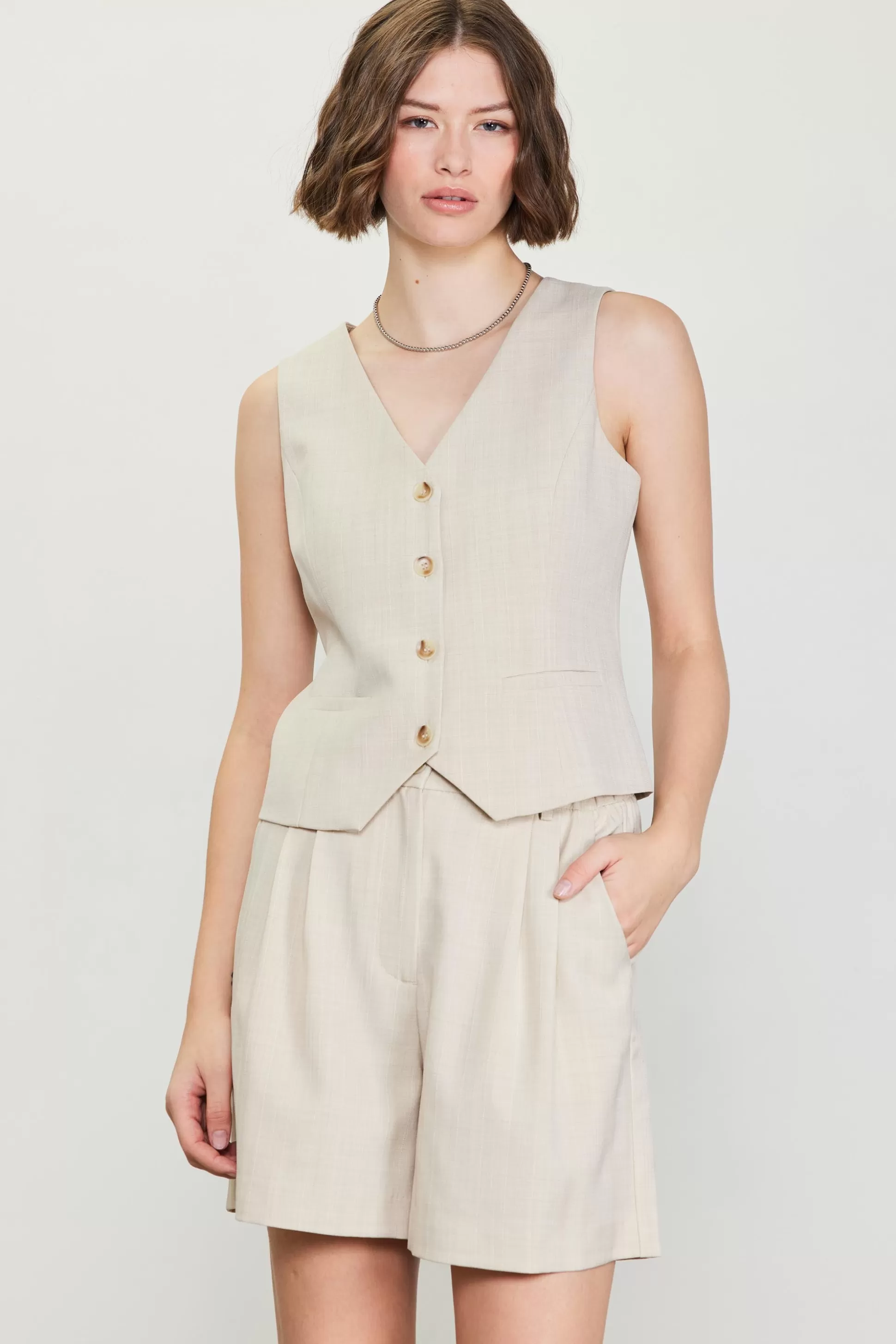 SKIES ARE BLUE Sleeveless Tops>Mélange Tailored Vest Beige