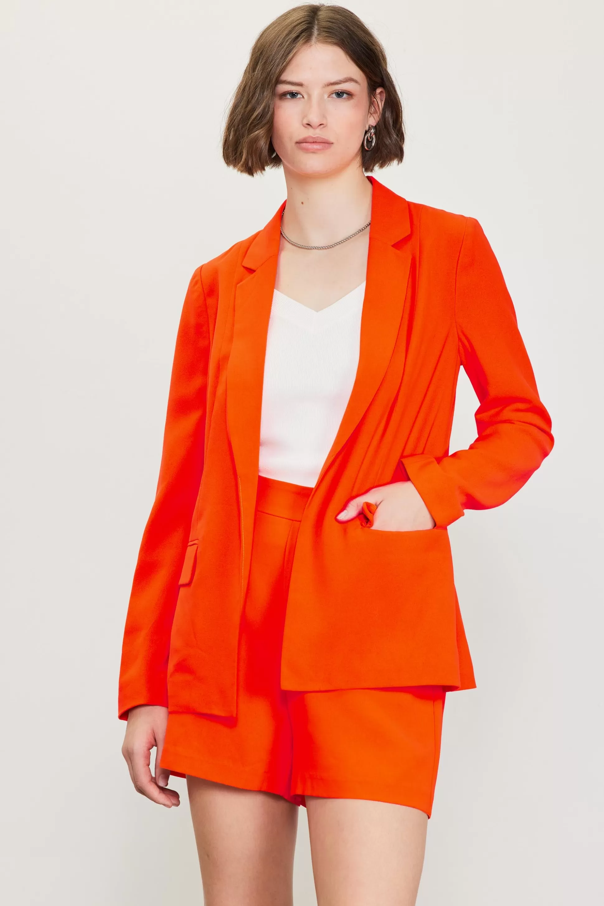 SKIES ARE BLUE Blazers>Neon Welt Pocket Blazer Neonorange