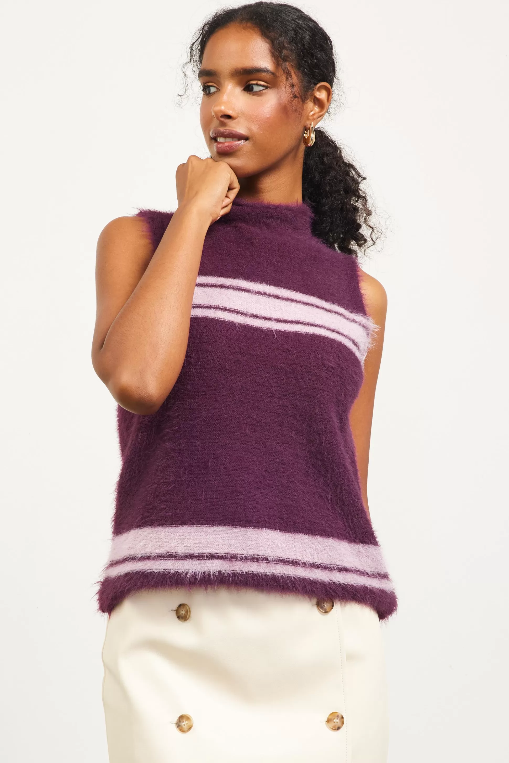 SKIES ARE BLUE Sleeveless Tops | Sweaters>Nora Mock Neck Sweater Vest Plum-pink