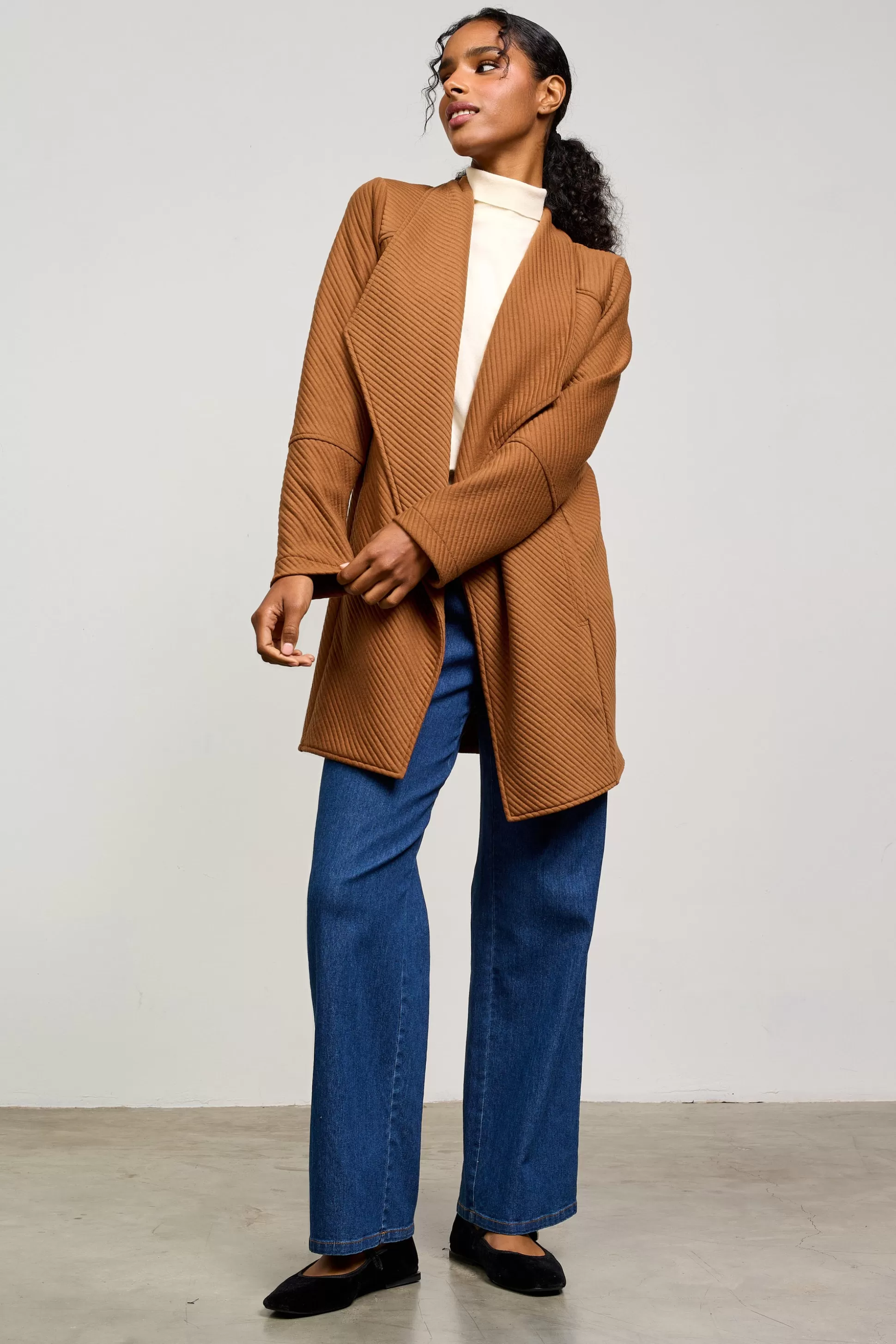 SKIES ARE BLUE Sweaters | Outerwear>Open Front Cardigan Camel