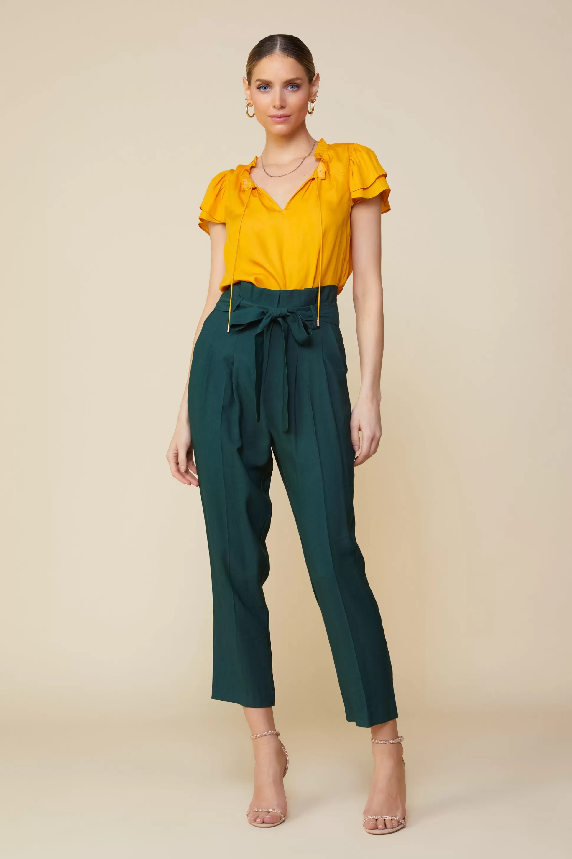 SKIES ARE BLUE Pants>Paper Bag Belted Pants Gemstonegreen