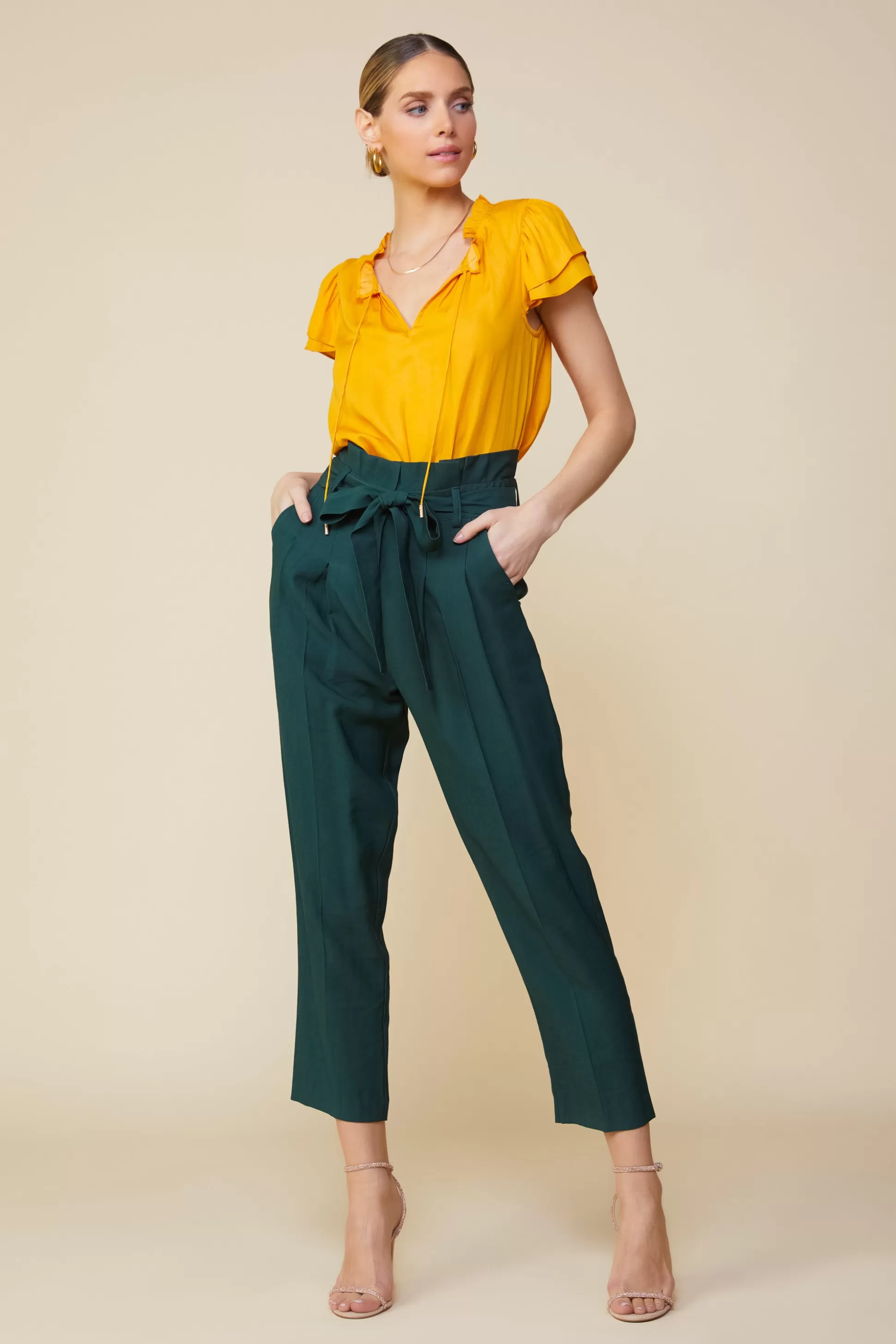 SKIES ARE BLUE Pants>Paper Bag Belted Pants Gemstonegreen