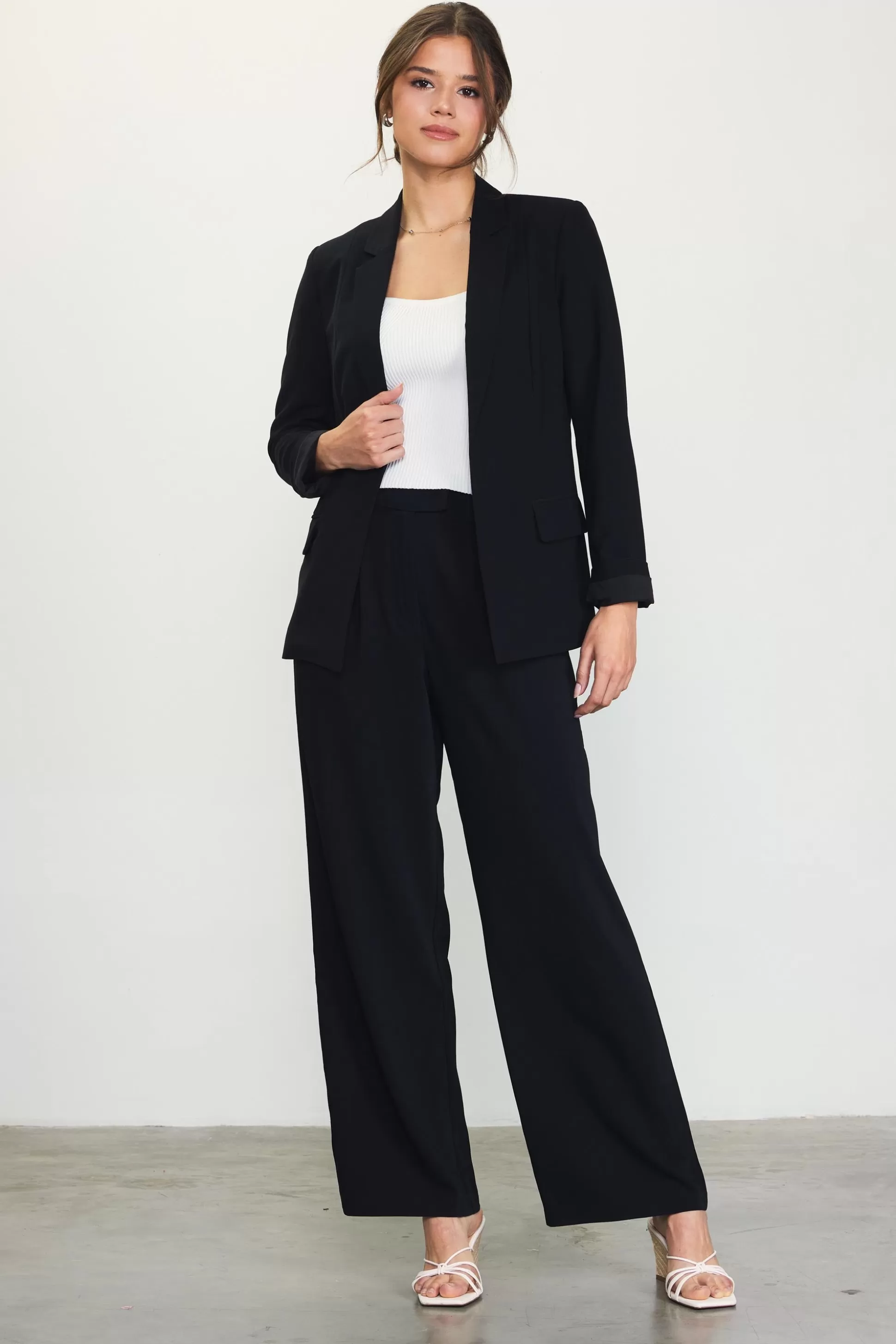 SKIES ARE BLUE Pants>Pintuck Wide Leg Trousers Black