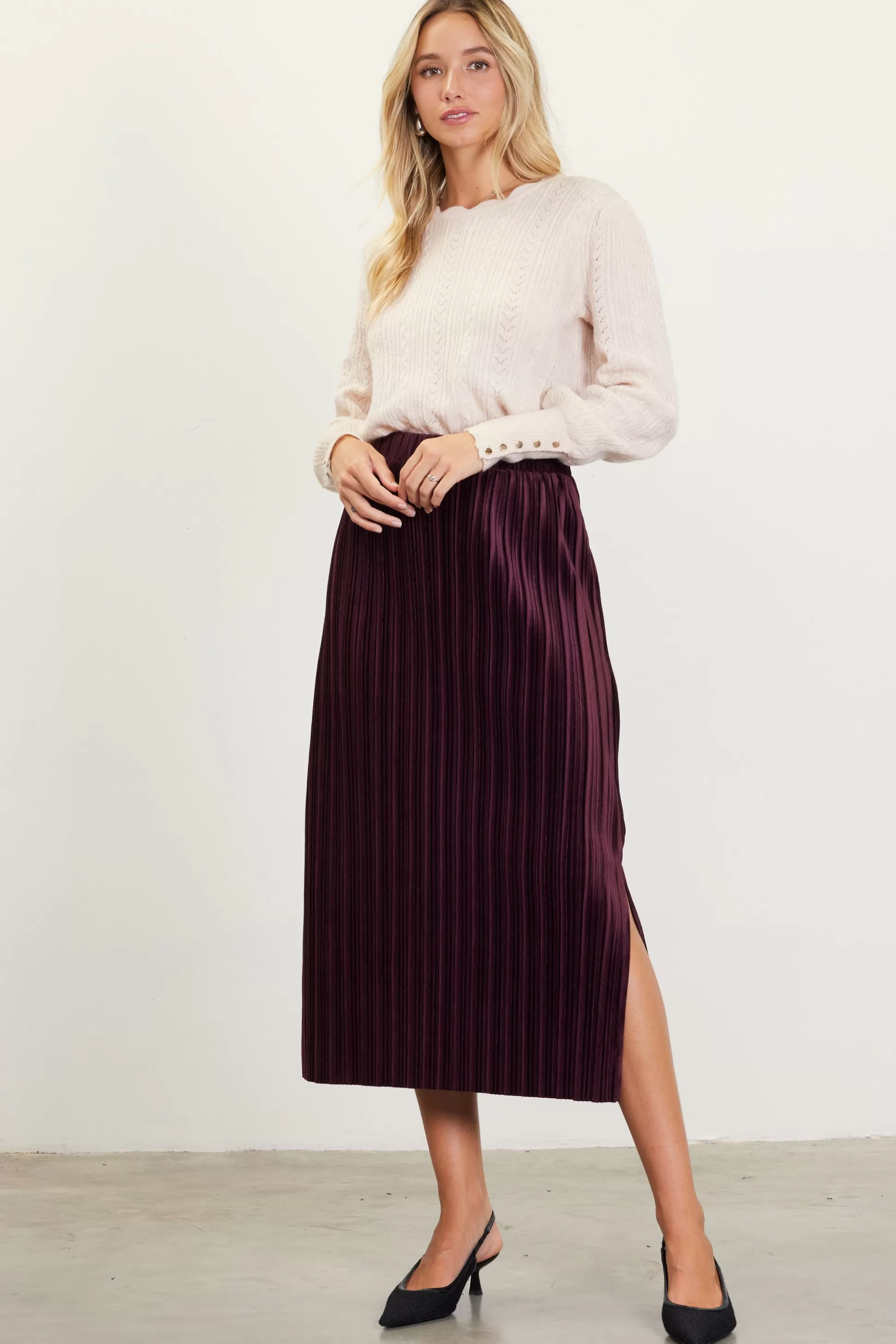 SKIES ARE BLUE Skirts>Pleated Velvet Midi Skirt Chocolate