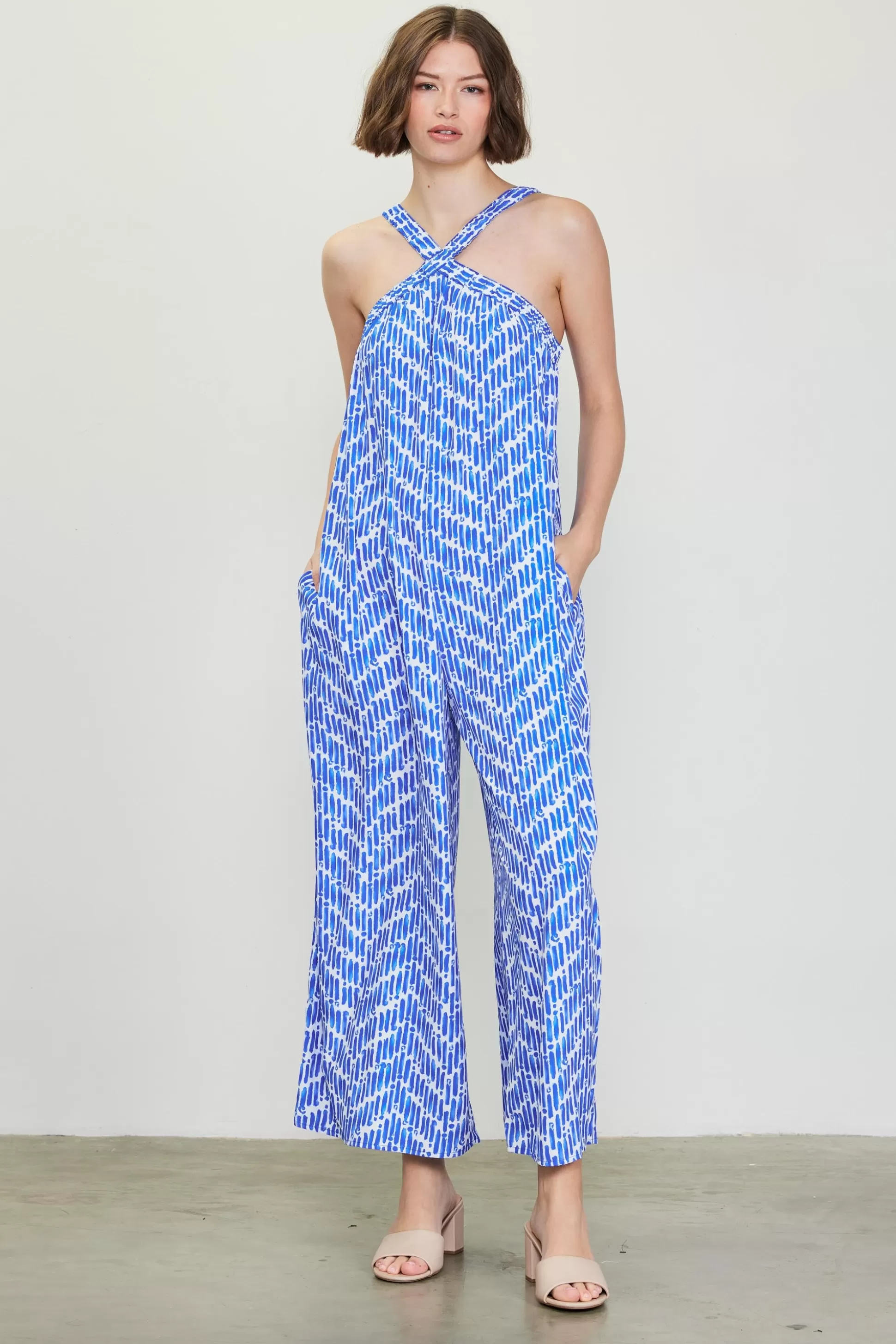 SKIES ARE BLUE Jumpsuits>Printed Halter Jumpsuit Blue