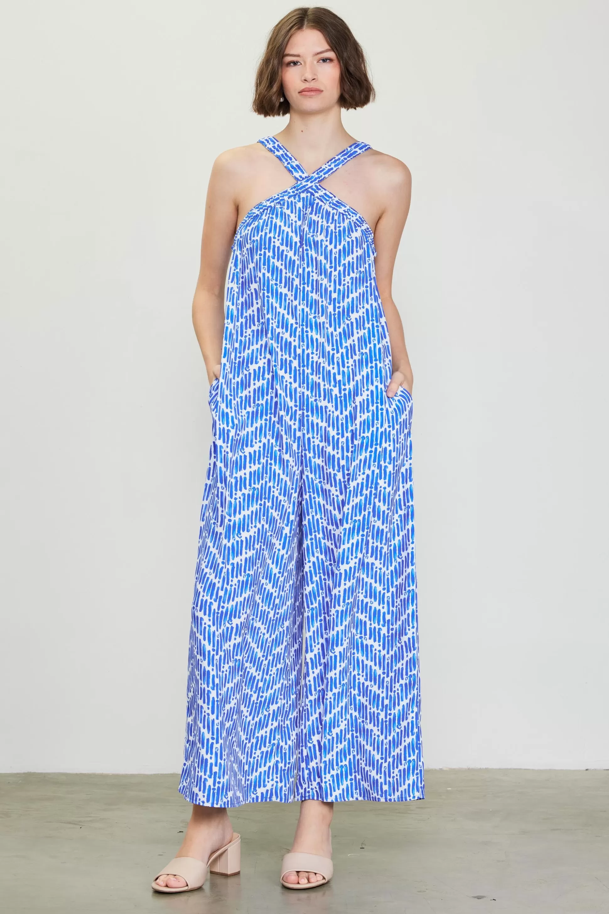 SKIES ARE BLUE Jumpsuits>Printed Halter Jumpsuit Blue