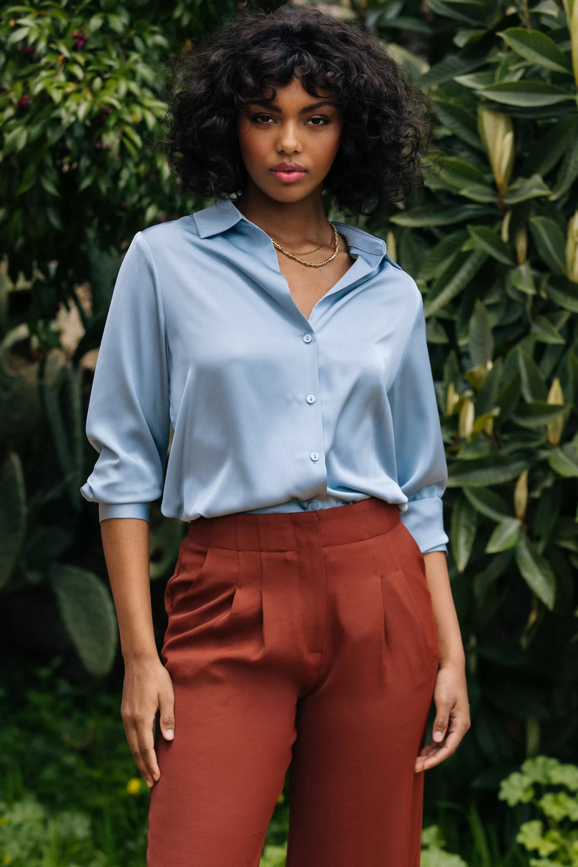 SKIES ARE BLUE Blouses | Long Sleeve Tops>Recycled Button Down Top Dustyblue