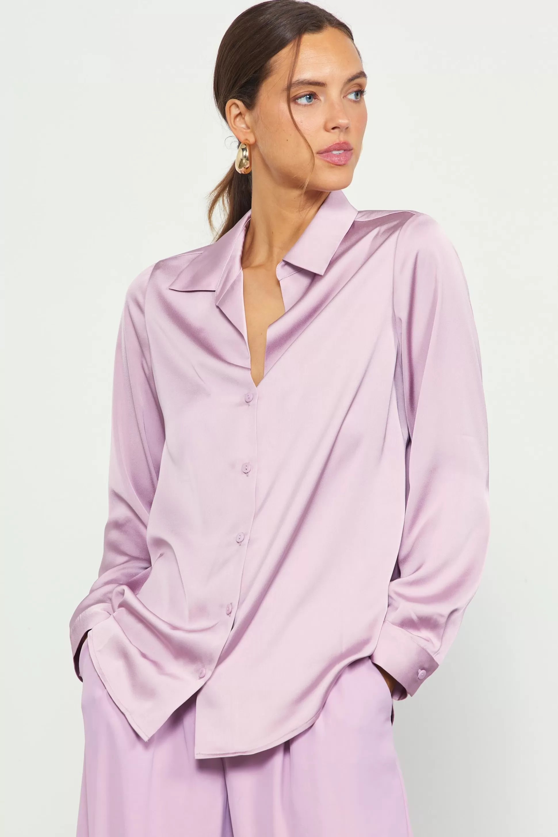 SKIES ARE BLUE Blouses | Long Sleeve Tops>Recycled Button Down Top Dustylilac