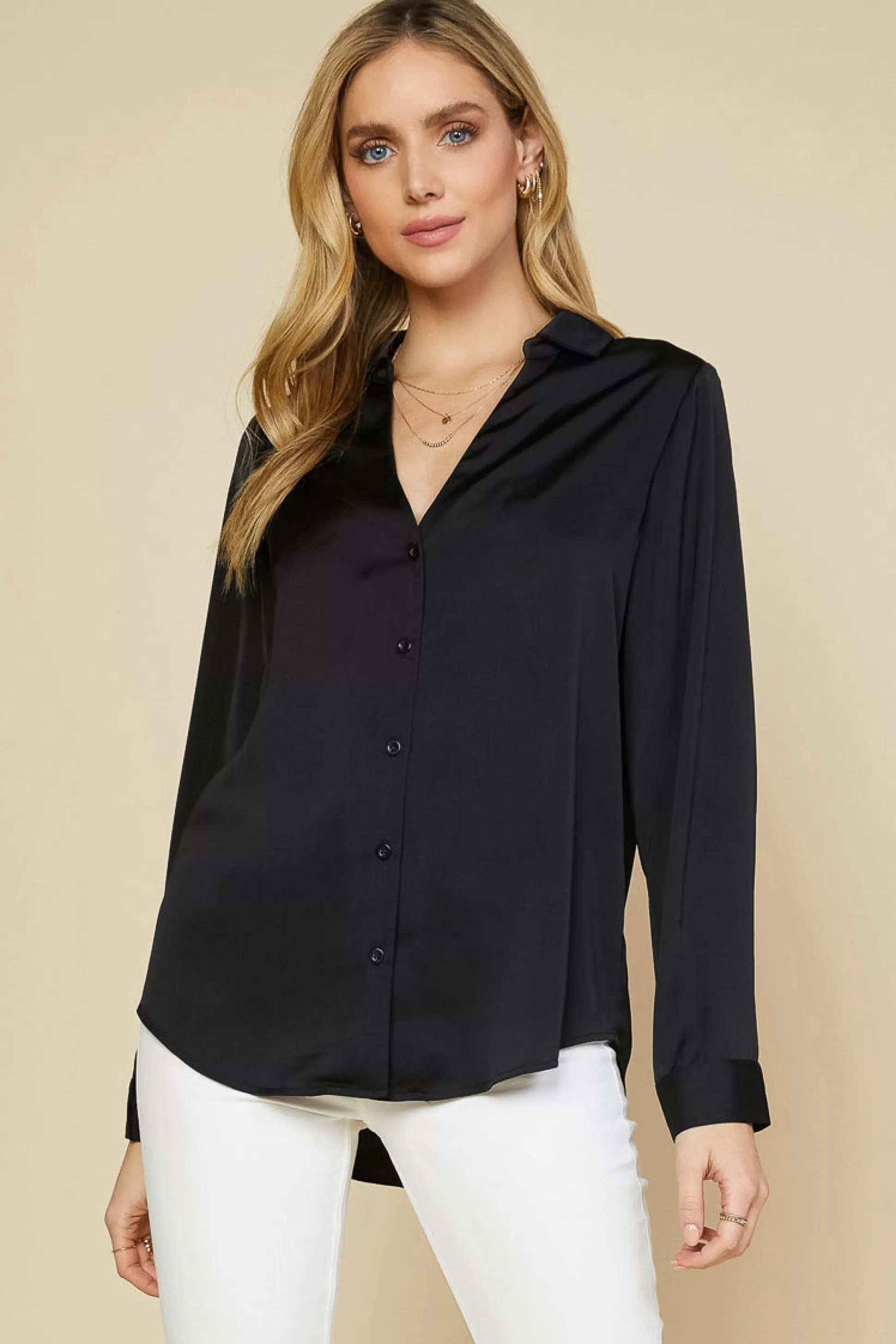 SKIES ARE BLUE Blouses>Recycled Button Down Top Black