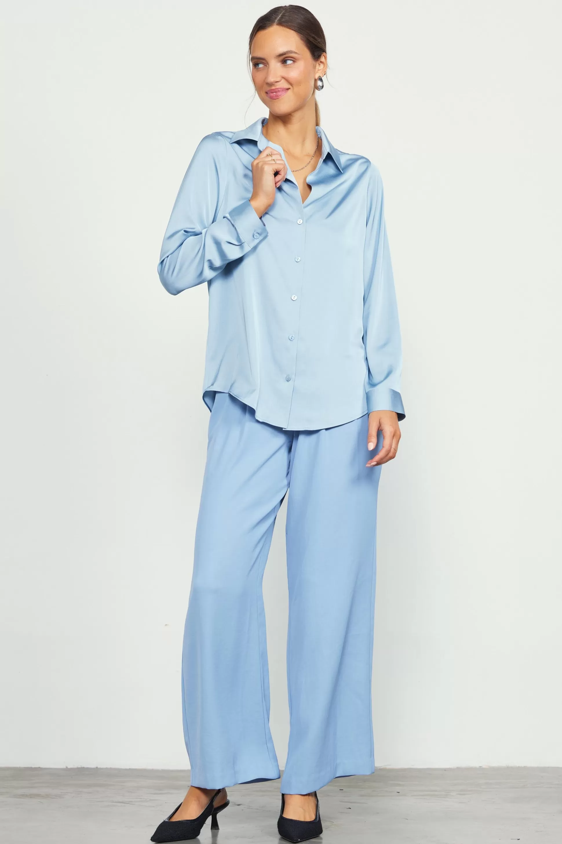 SKIES ARE BLUE Blouses | Long Sleeve Tops>Recycled Button Down Top Dustyblue