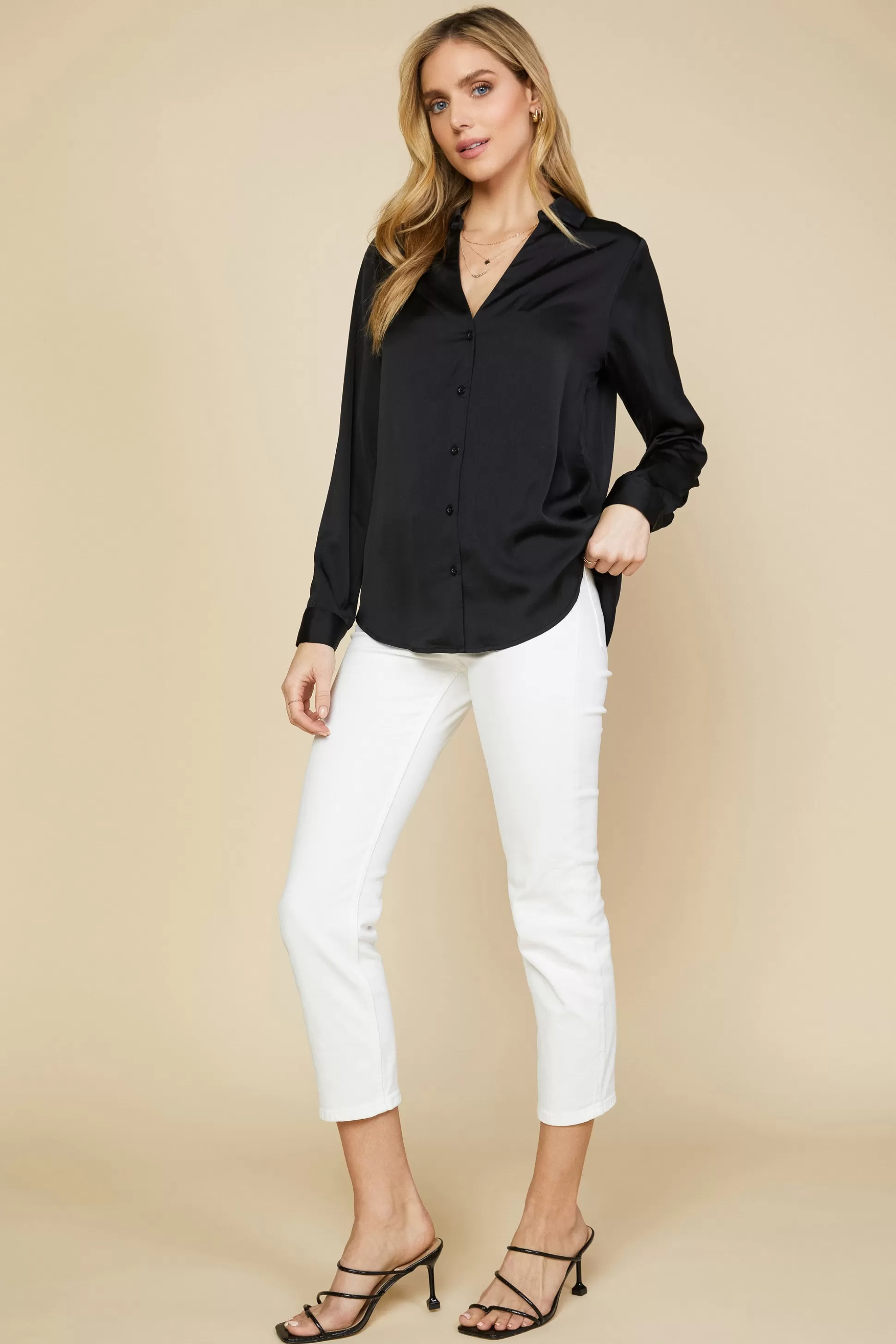 SKIES ARE BLUE Blouses>Recycled Button Down Top Black