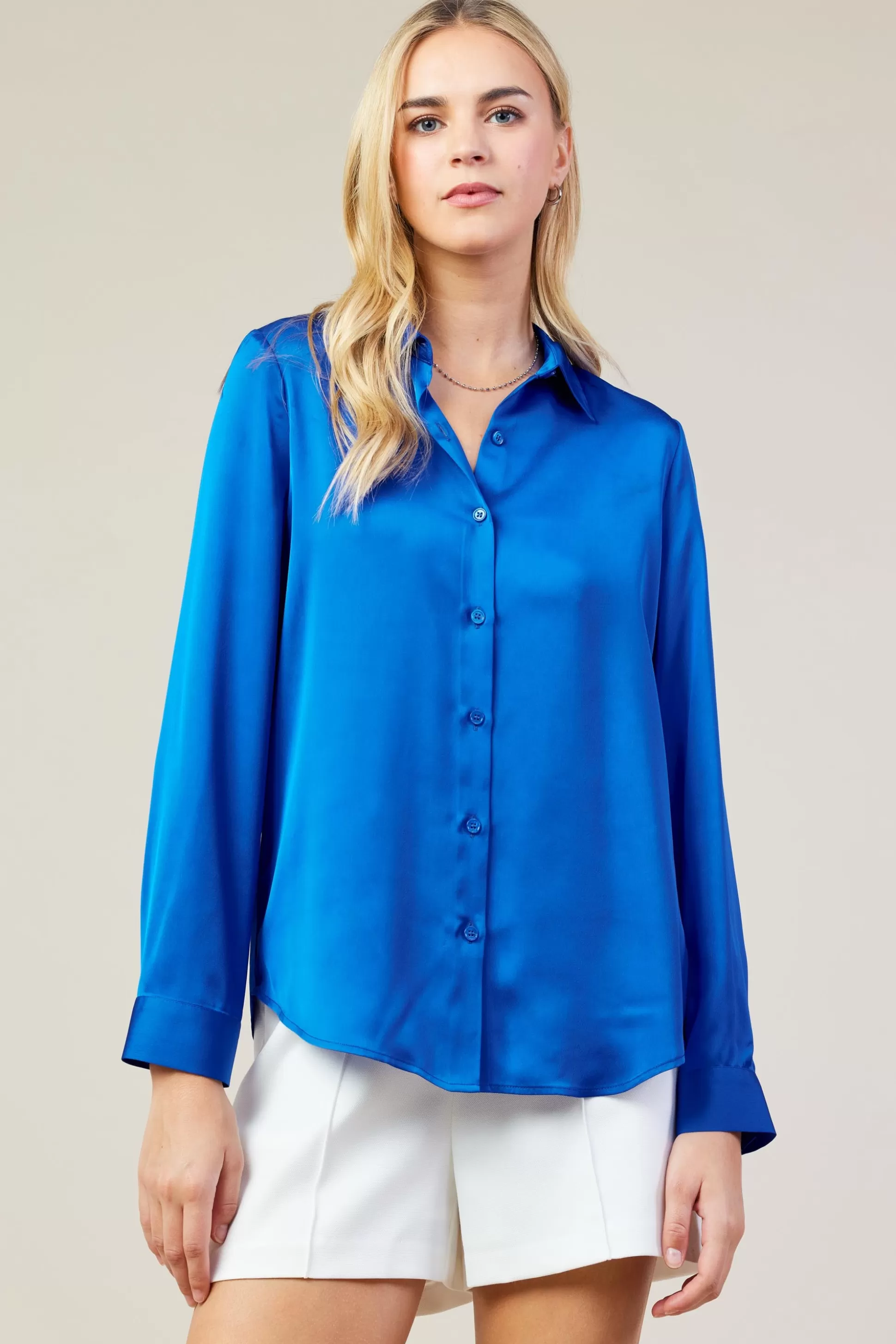 SKIES ARE BLUE Blouses | Long Sleeve Tops>Recycled Classic Button Down Top Neonblue