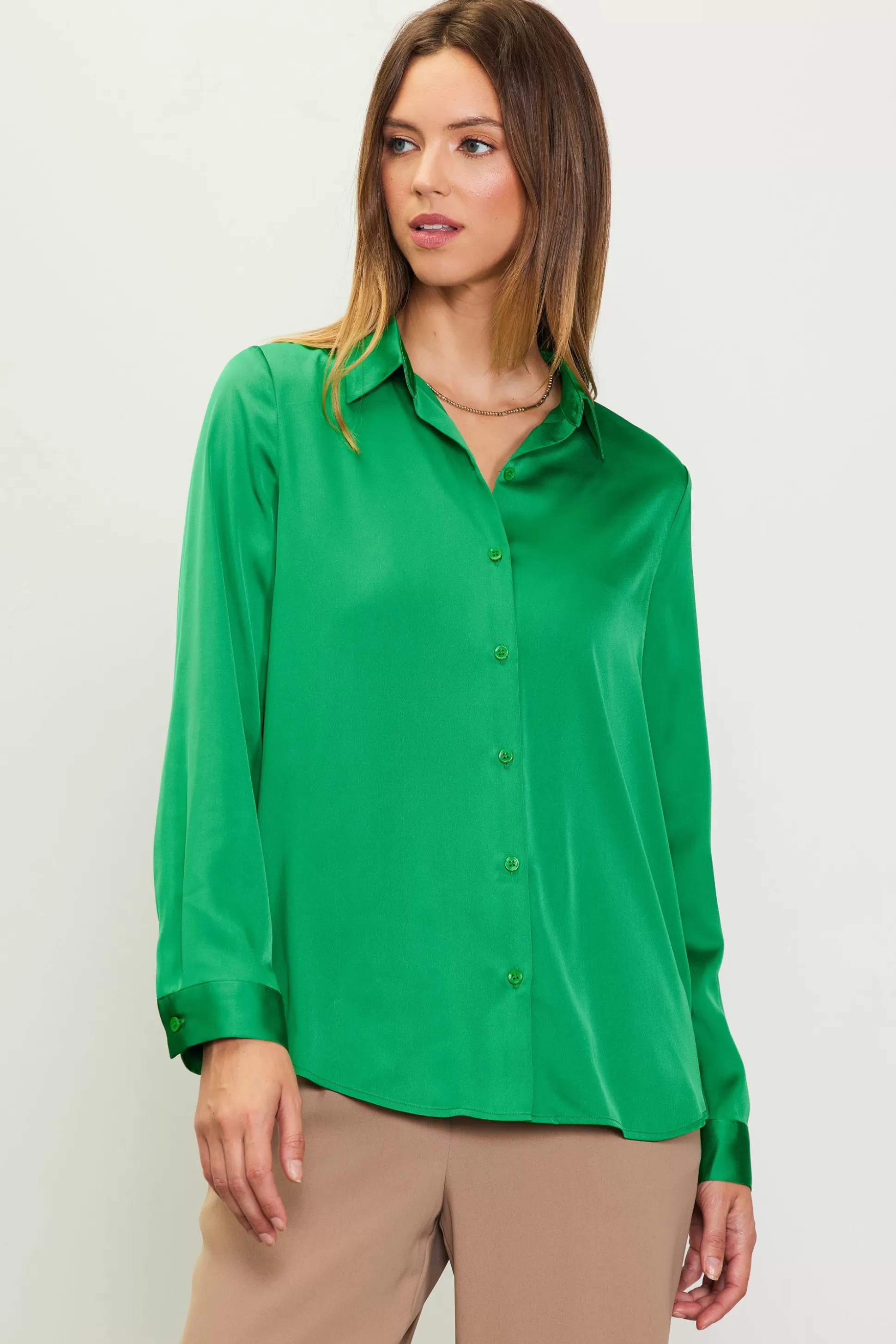 SKIES ARE BLUE Blouses | Long Sleeve Tops>Recycled Classic Button Down Top Spearmint