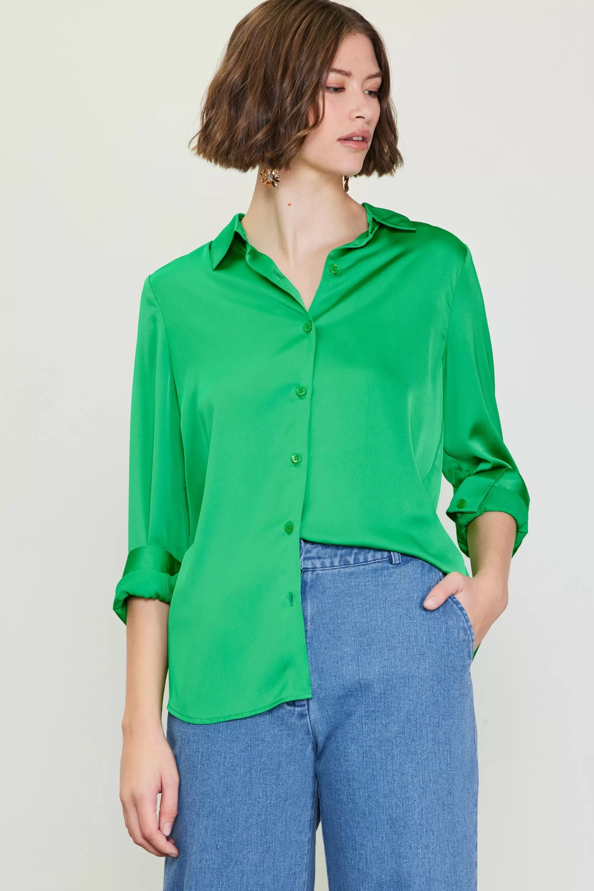 SKIES ARE BLUE Blouses | Long Sleeve Tops>Recycled Classic Button Down Top Freshgreen