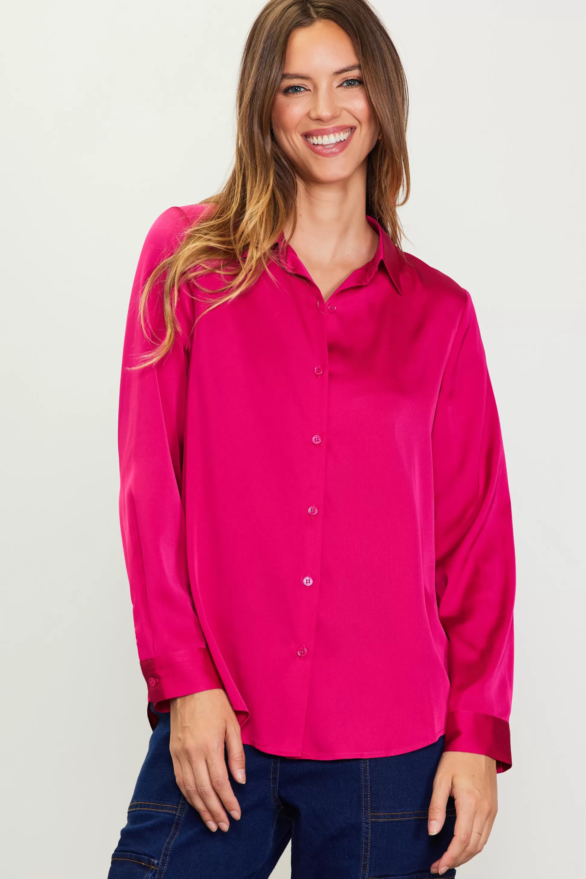 SKIES ARE BLUE Blouses | Long Sleeve Tops>Recycled Classic Button Down Top Berrypink