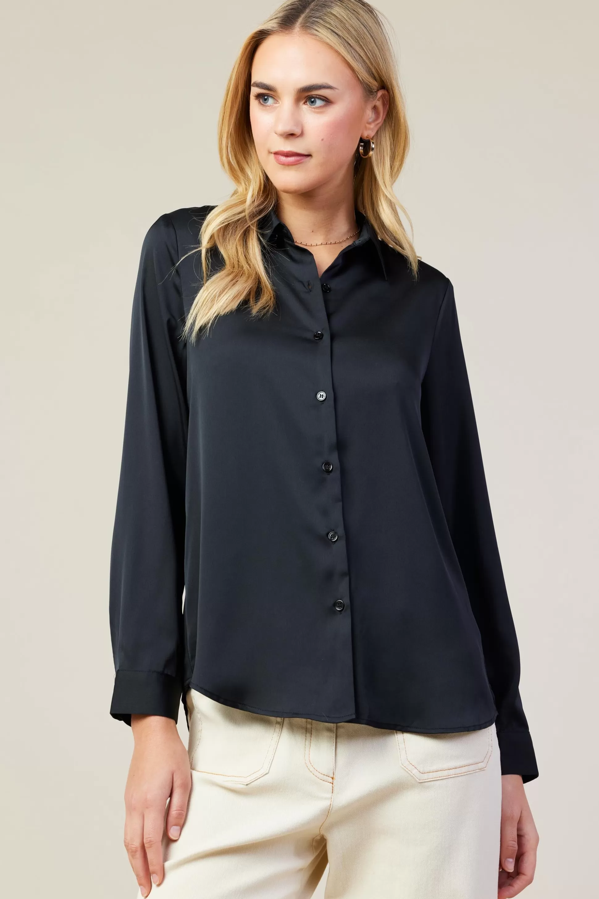 SKIES ARE BLUE Blouses | Long Sleeve Tops>Recycled Classic Button Down Top Black