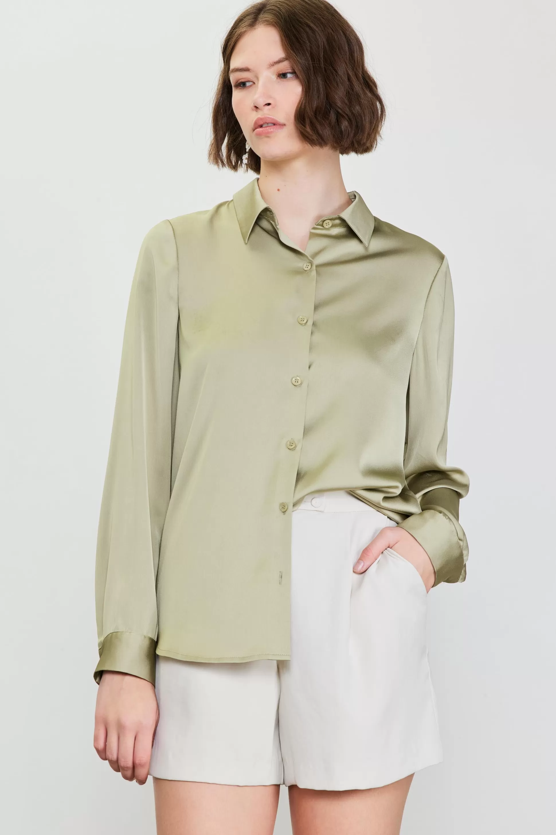 SKIES ARE BLUE Blouses | Long Sleeve Tops>Recycled Classic Button Down Top Sage