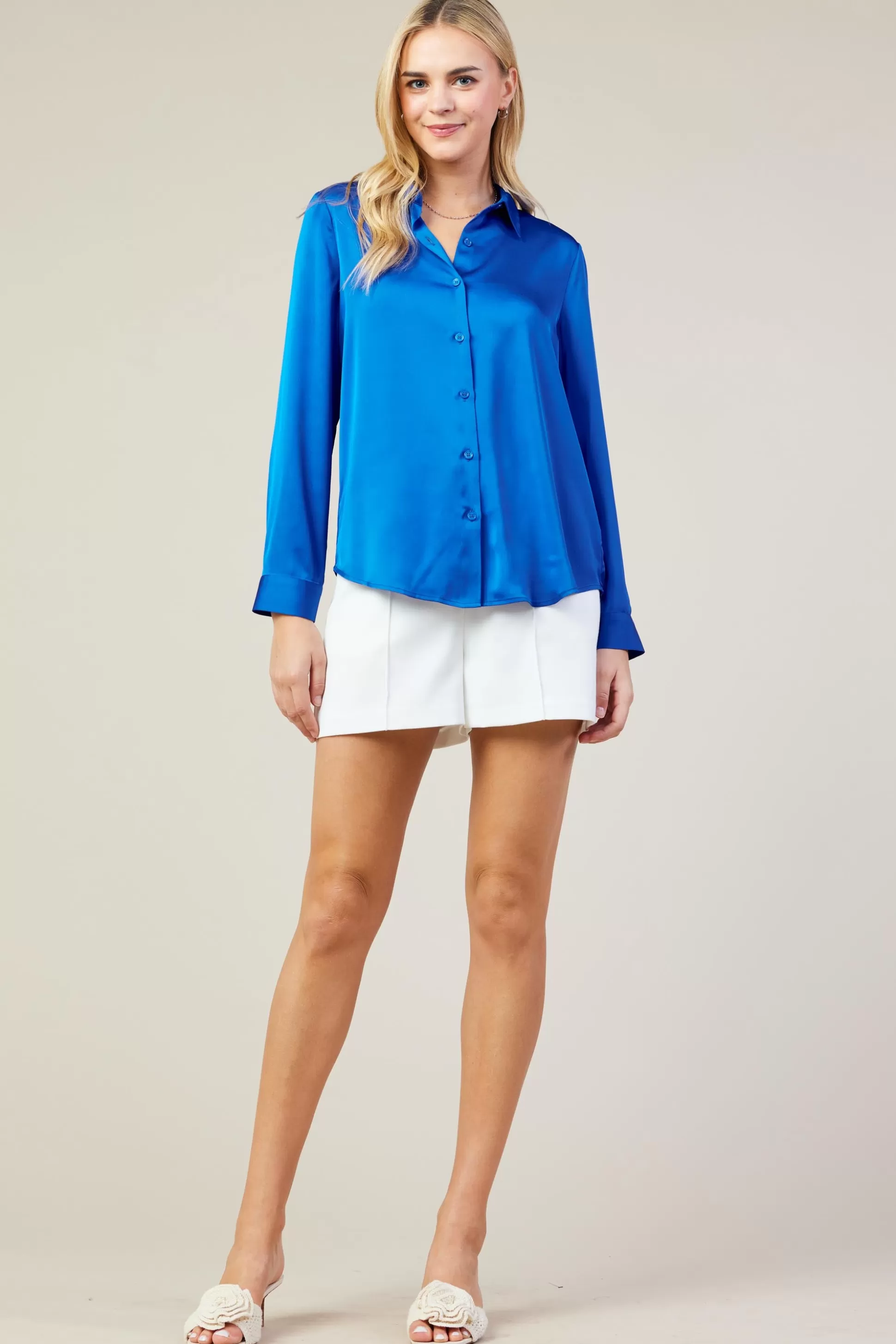 SKIES ARE BLUE Blouses | Long Sleeve Tops>Recycled Classic Button Down Top Neonblue