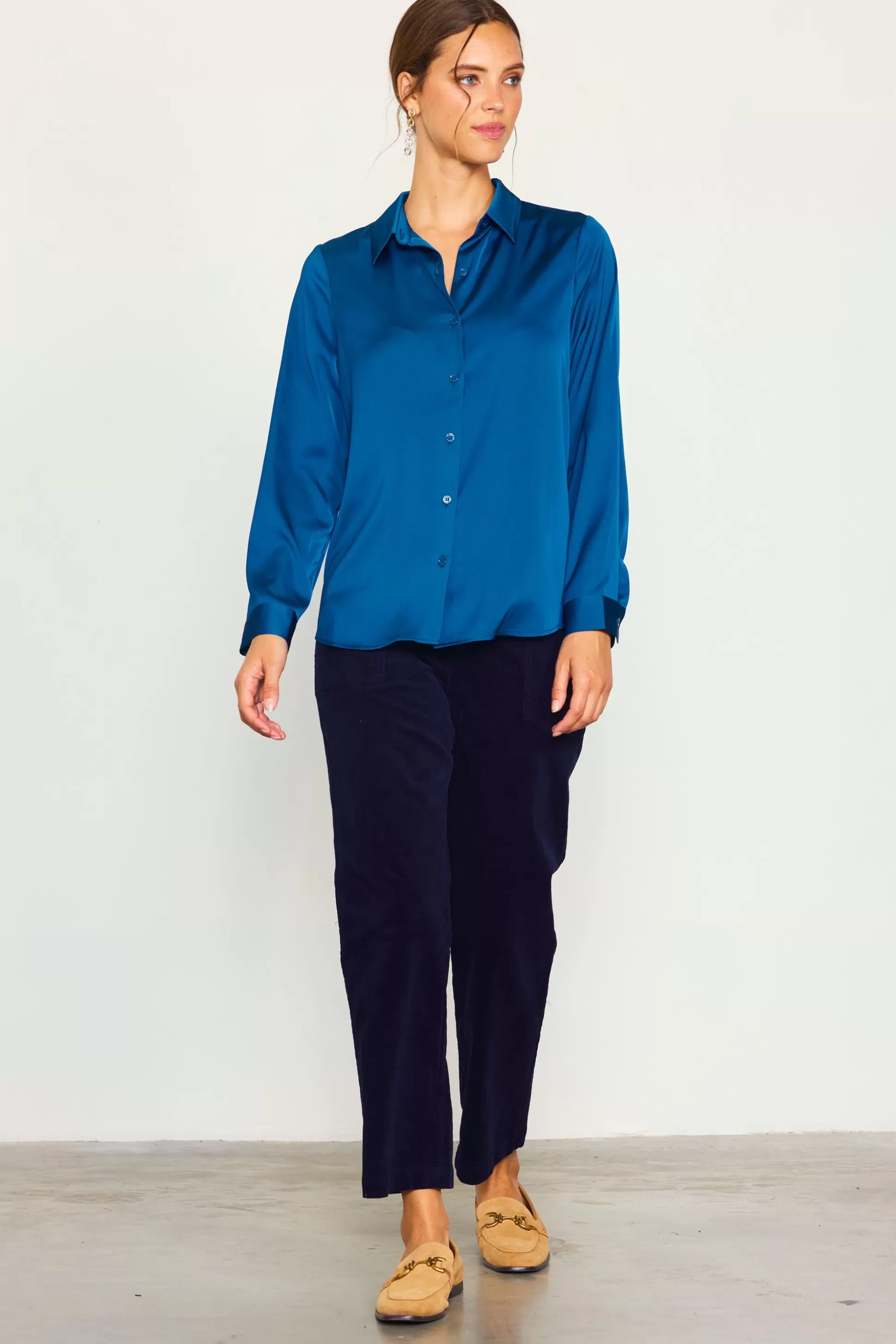 SKIES ARE BLUE Blouses | Long Sleeve Tops>Recycled Classic Button Down Top Darkteal