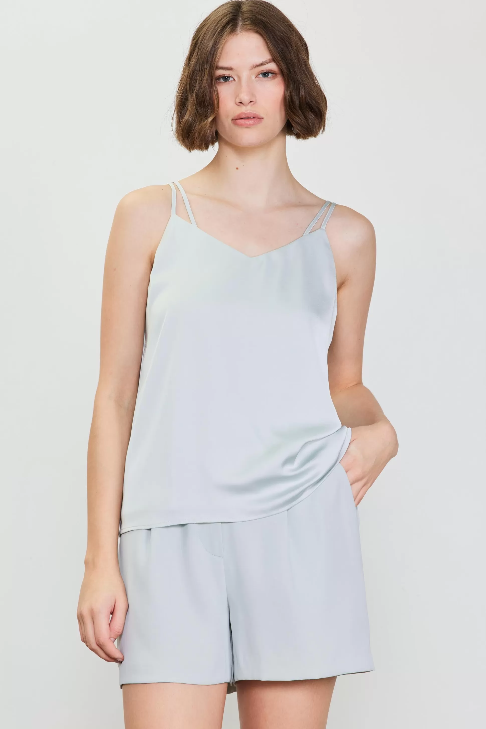 SKIES ARE BLUE Sleeveless Tops>Recycled Double Strap Cami Dovegrey