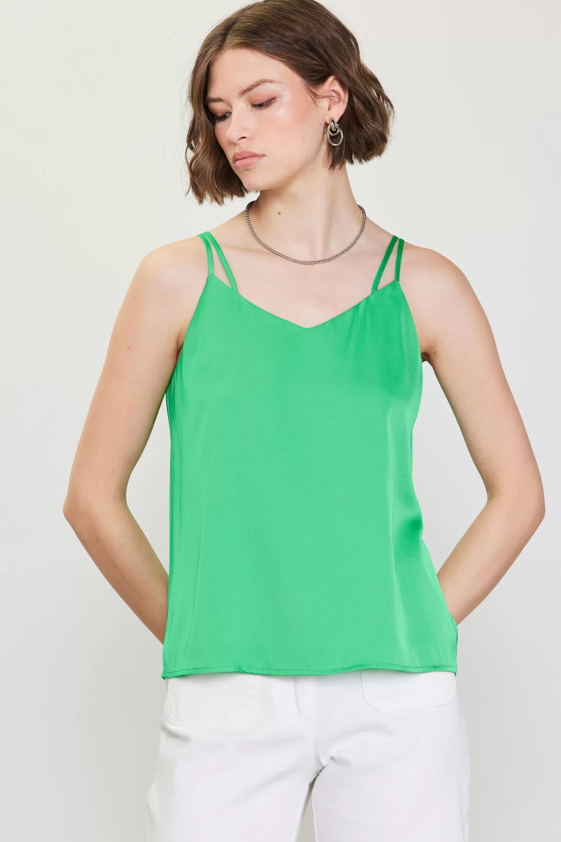 SKIES ARE BLUE Sleeveless Tops>Recycled Double Strap Cami Freshgreen