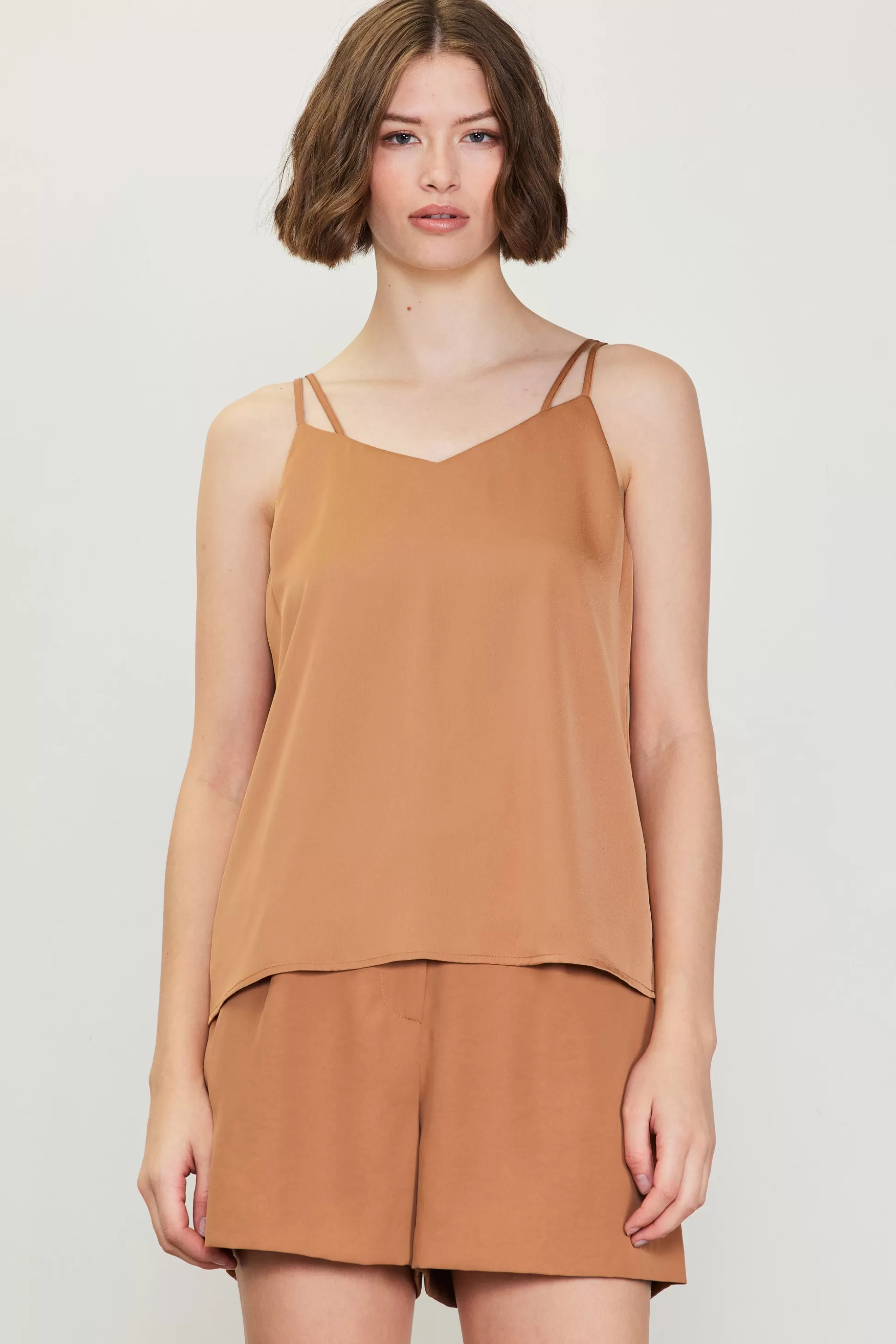 SKIES ARE BLUE Sleeveless Tops>Recycled Double Strap Cami Hazelnut