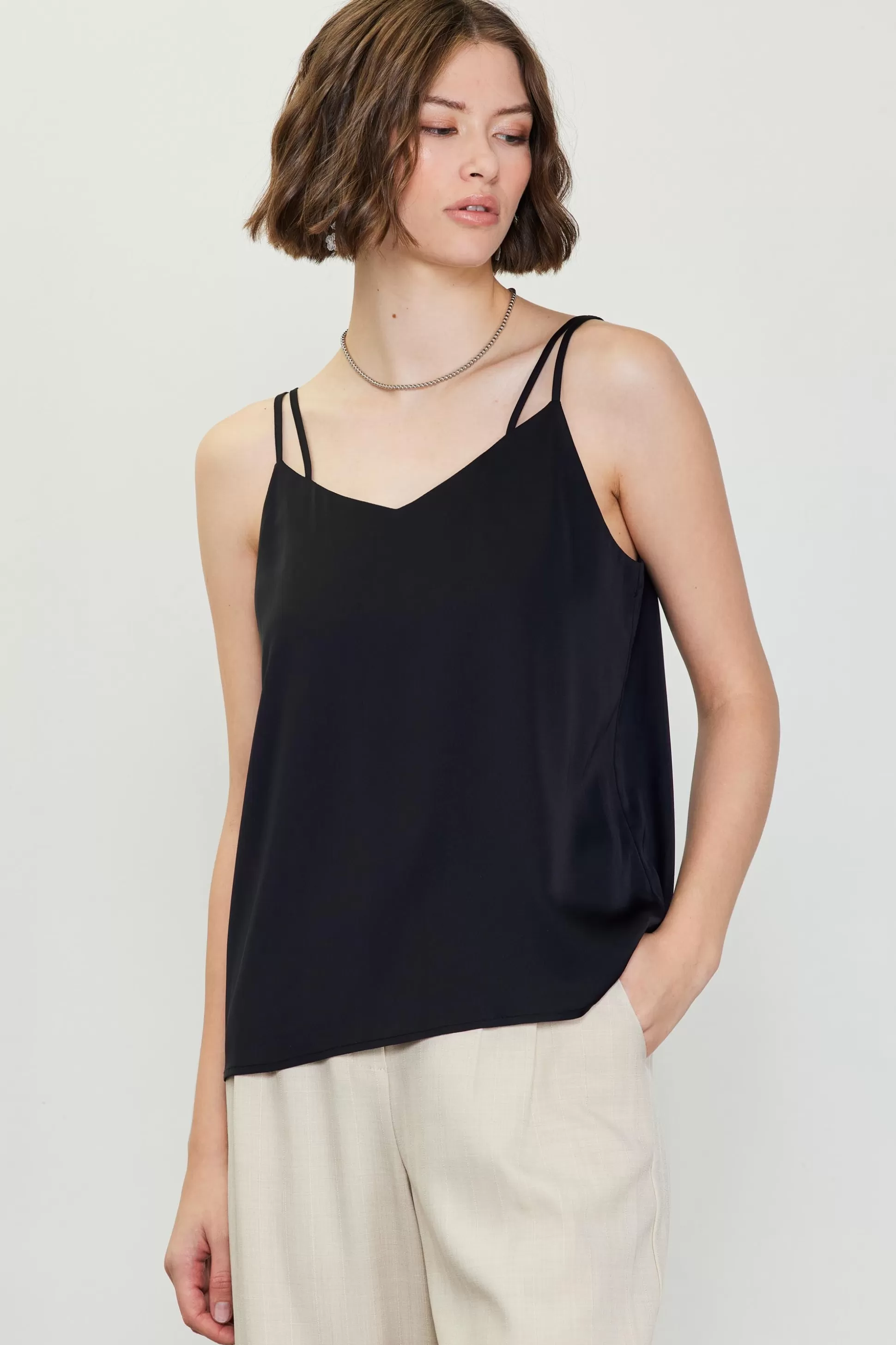 SKIES ARE BLUE Sleeveless Tops>Recycled Double Strap Cami Black