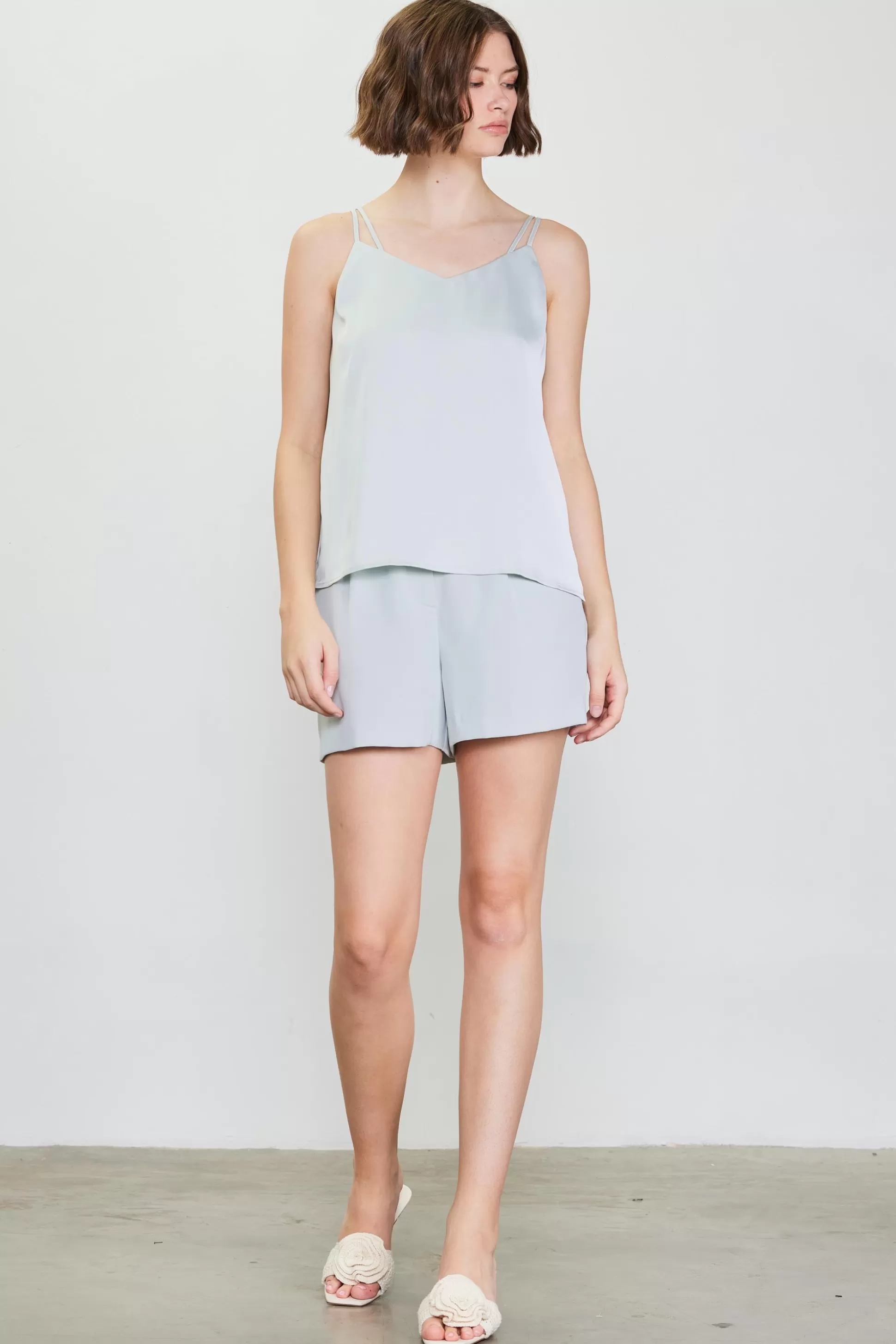 SKIES ARE BLUE Sleeveless Tops>Recycled Double Strap Cami Dovegrey