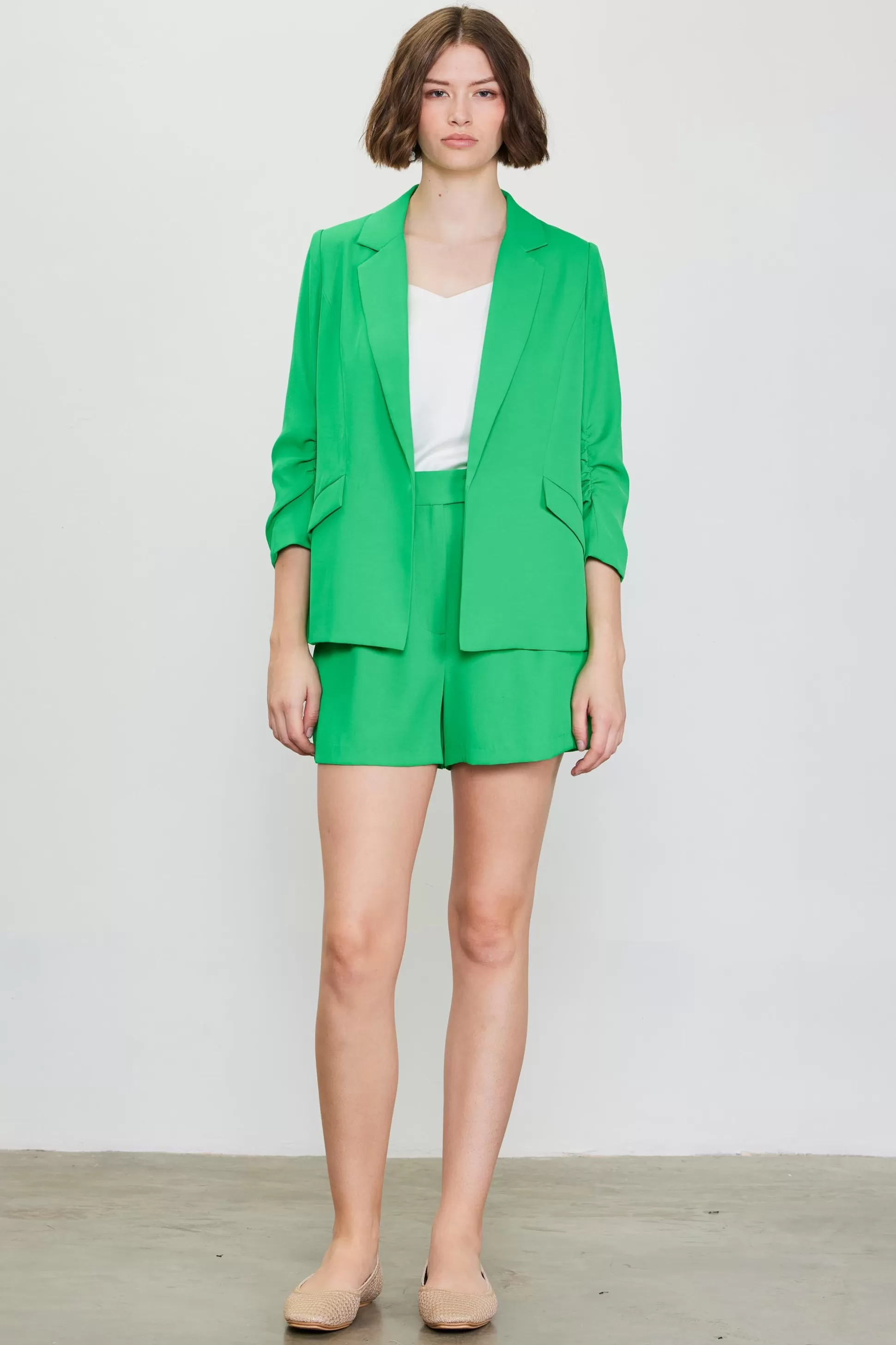 SKIES ARE BLUE Blazers>Recycled Shirred Sleeve Blazer Freshgreen