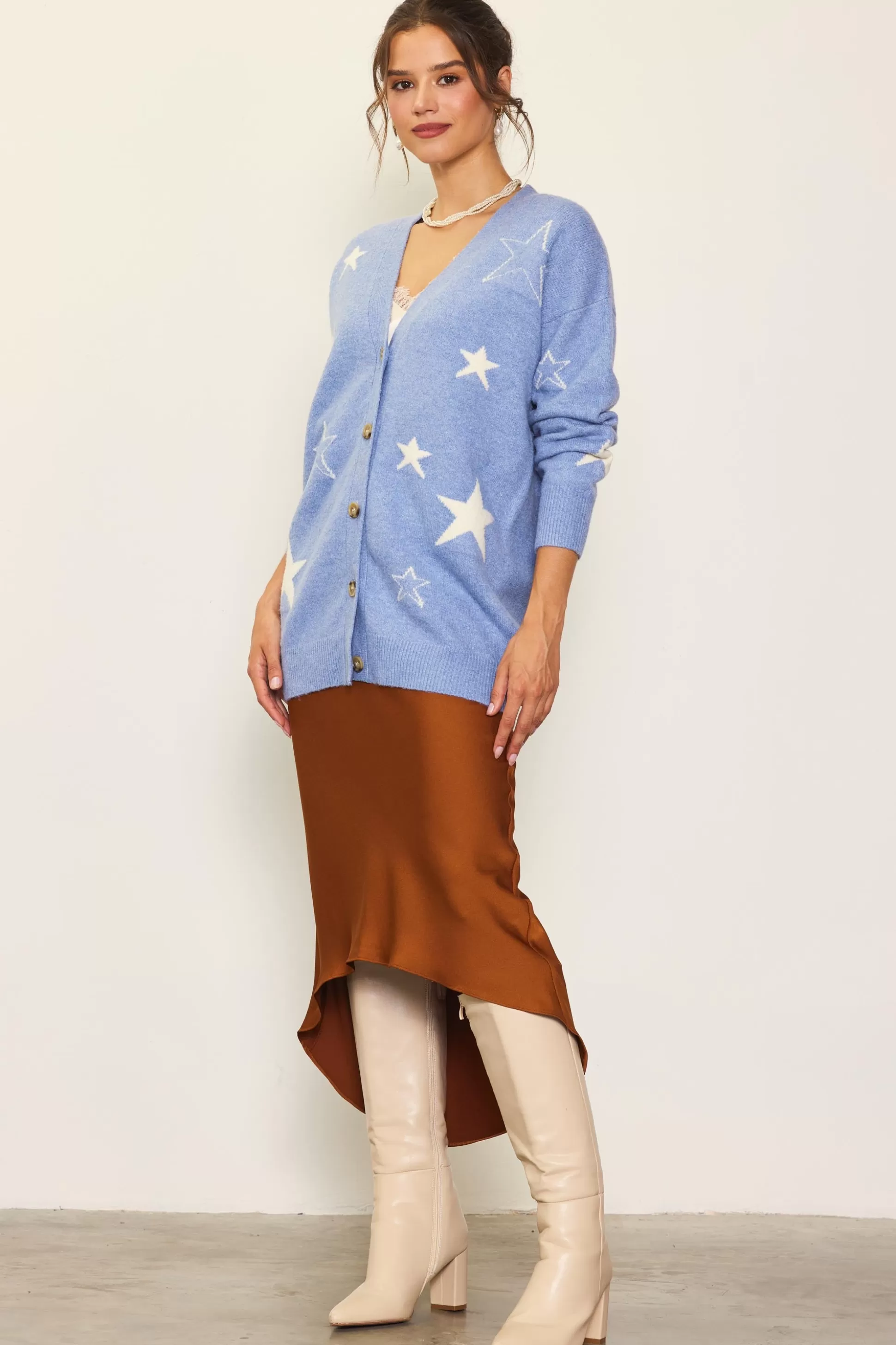 SKIES ARE BLUE Outerwear | Sweaters>Recycled Star Motif Sweater Cardigan Blue