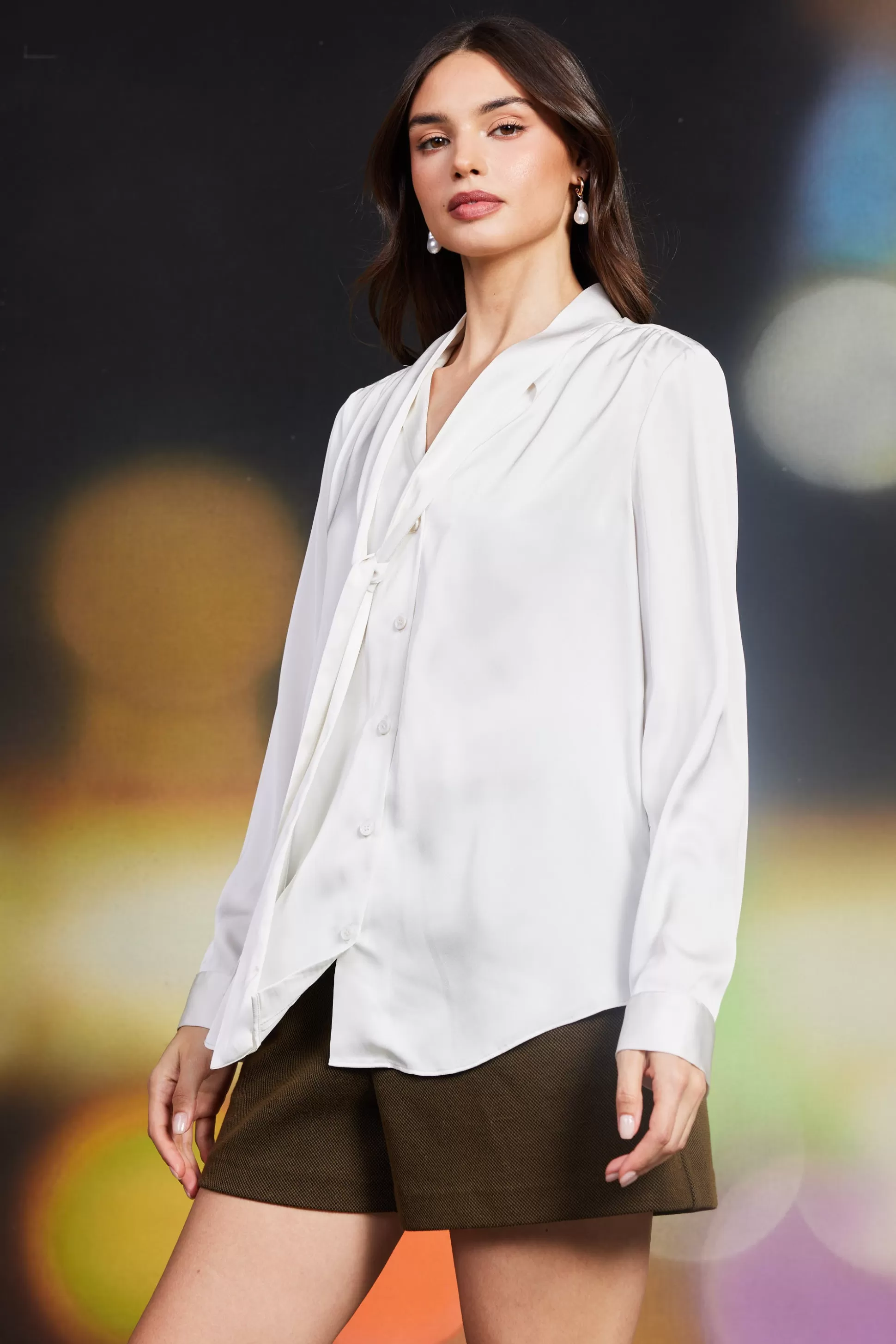 SKIES ARE BLUE Blouses | Long Sleeve Tops>Recycled Tie Detail Blouse Offwhite